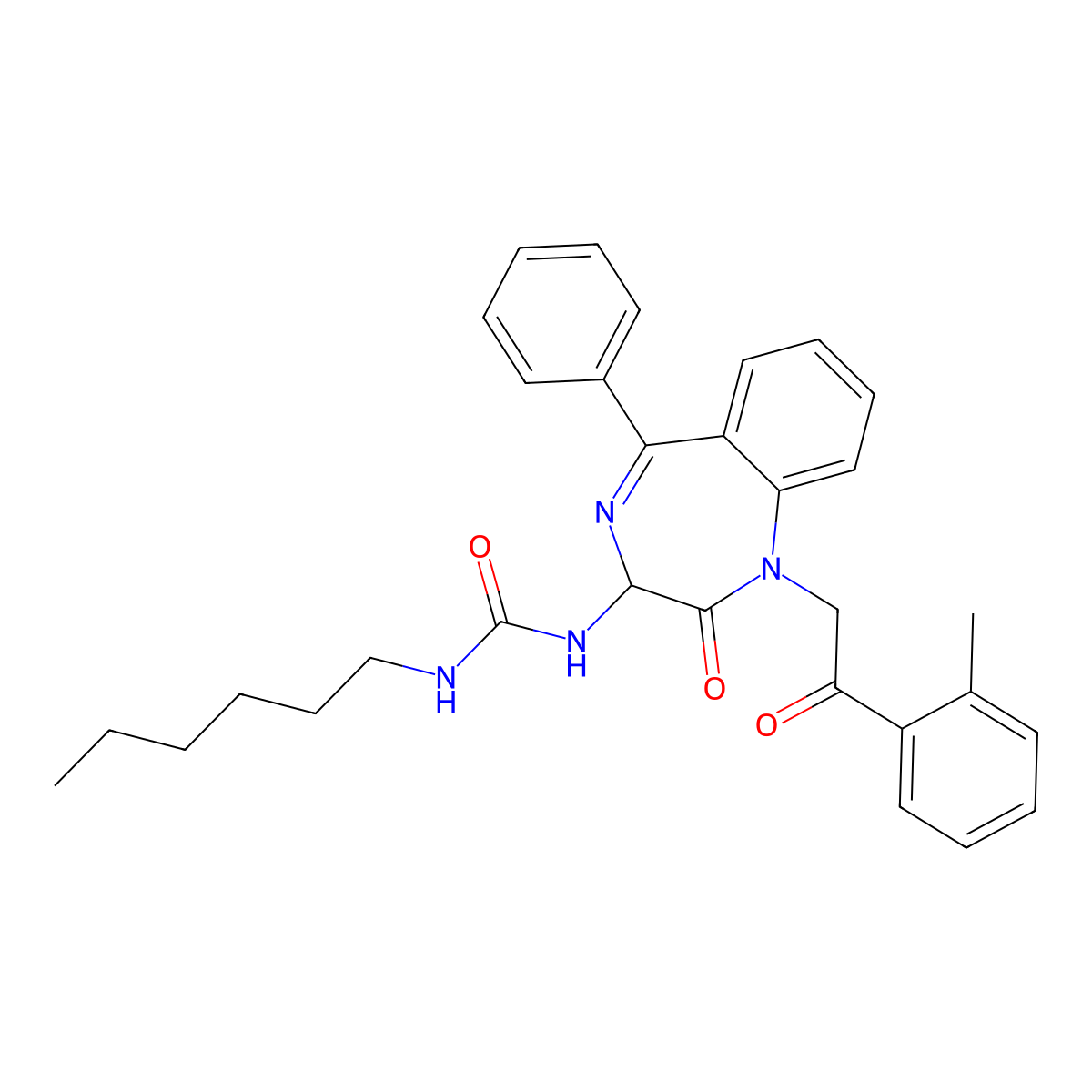 3-hexyl-1-{1-[2-(2-methylphenyl)-2-oxoethyl]-2-oxo-5-phenyl-2,3-dihydro-1H-1,4-benzodiazepin-3-yl}urea molecular structure, CAS 1048916-32-0