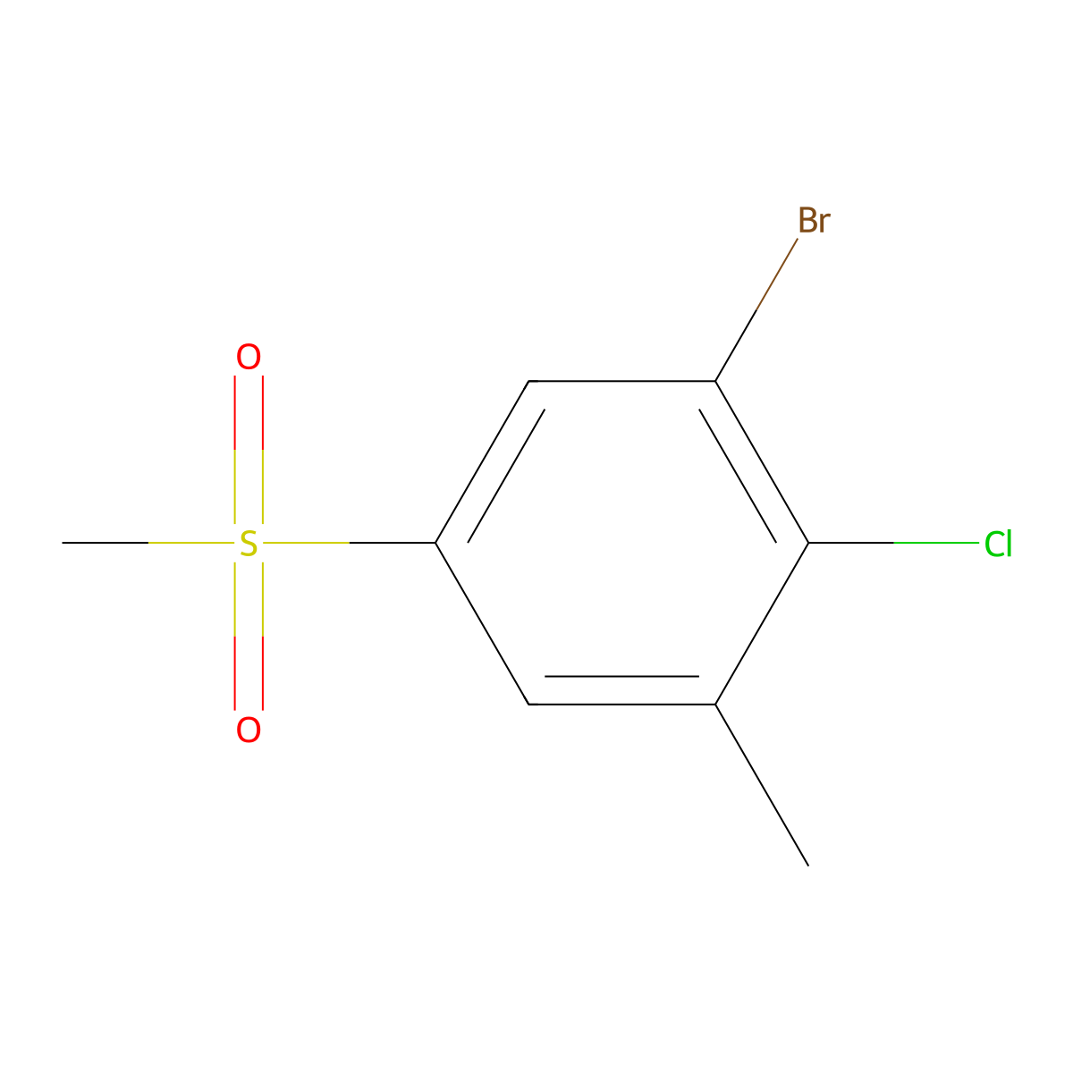 1-Bromo-2-chloro-3-methyl-5-(methylsulfonyl)benzene molecular structure, CAS 1048920-23-5