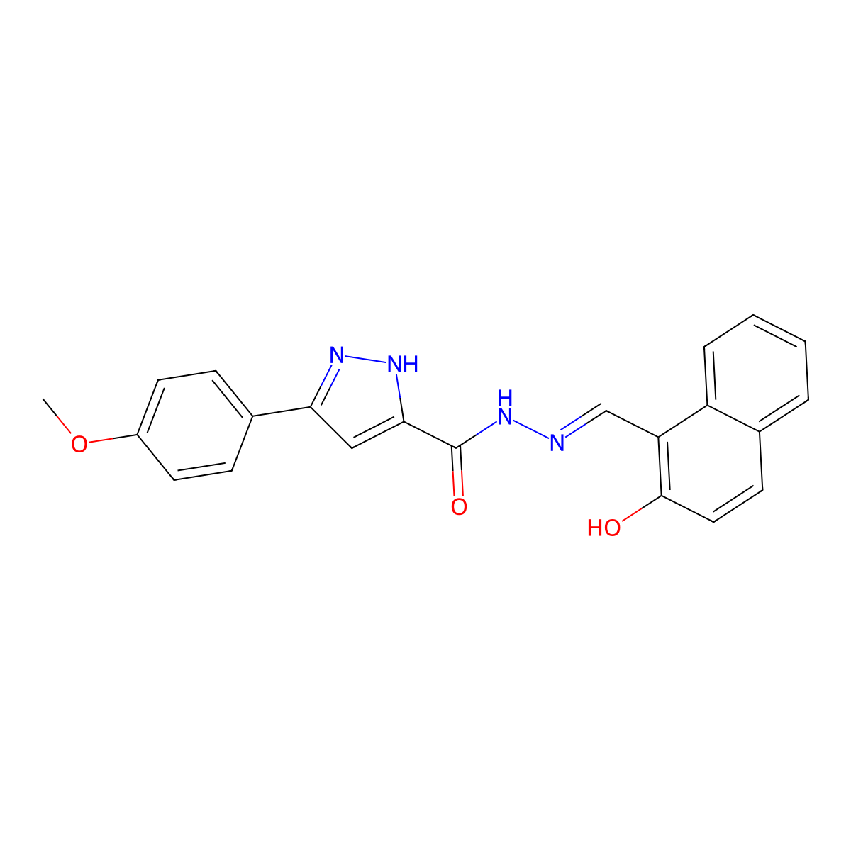 N'-((2-hydroxynaphthalen-1-yl)methylene)-3-(4-methoxyphenyl)-1H-pyrazole-5-carbohydrazide molecular structure, CAS 1048922-54-8