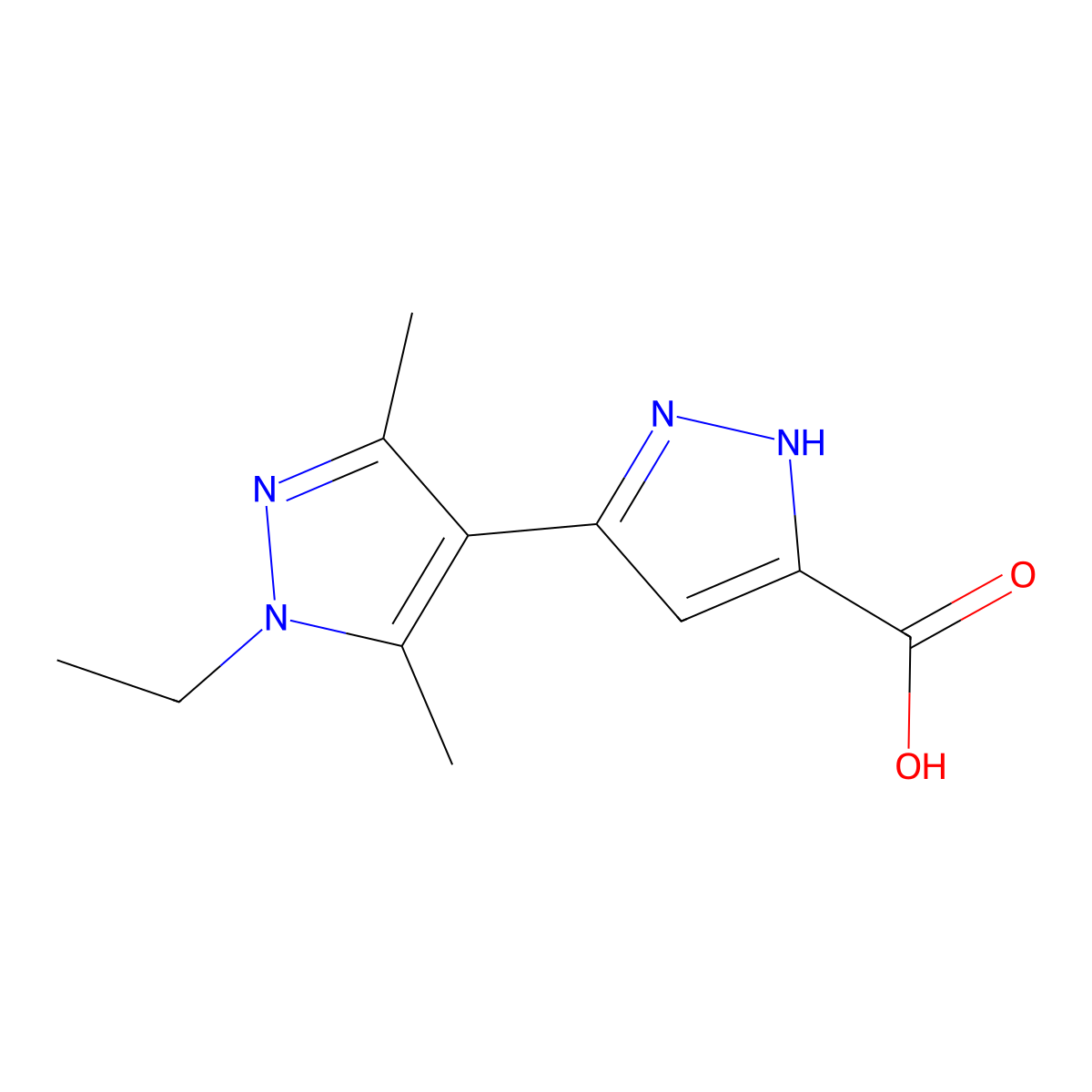 3-(1-ethyl-3,5-dimethyl-1H-pyrazol-4-yl)-1H-pyrazole-5-carboxylic acid molecular structure, CAS 1048925-07-0
