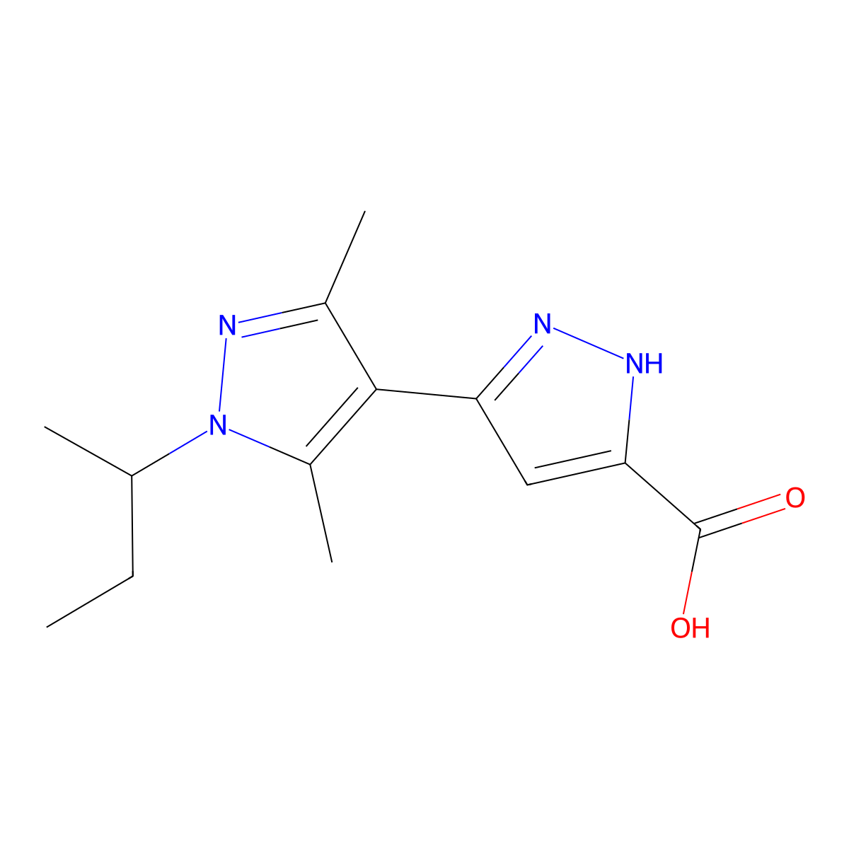 1'-sec-butyl-3',5'-dimethyl-1H,1'H-3,4'-bipyrazole-5-carboxylic acid molecular structure, CAS 1048925-17-2