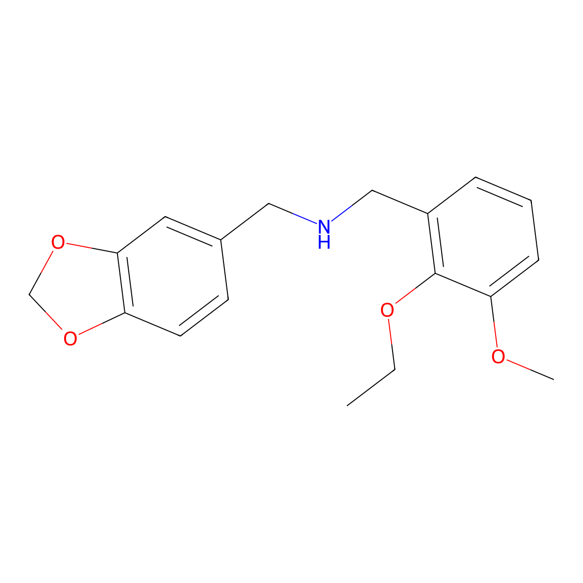 1-(1,3-benzodioxol-5-yl)-N-[(2-ethoxy-3-methoxyphenyl)methyl]methanamine molecular structure, CAS 1048947-18-7