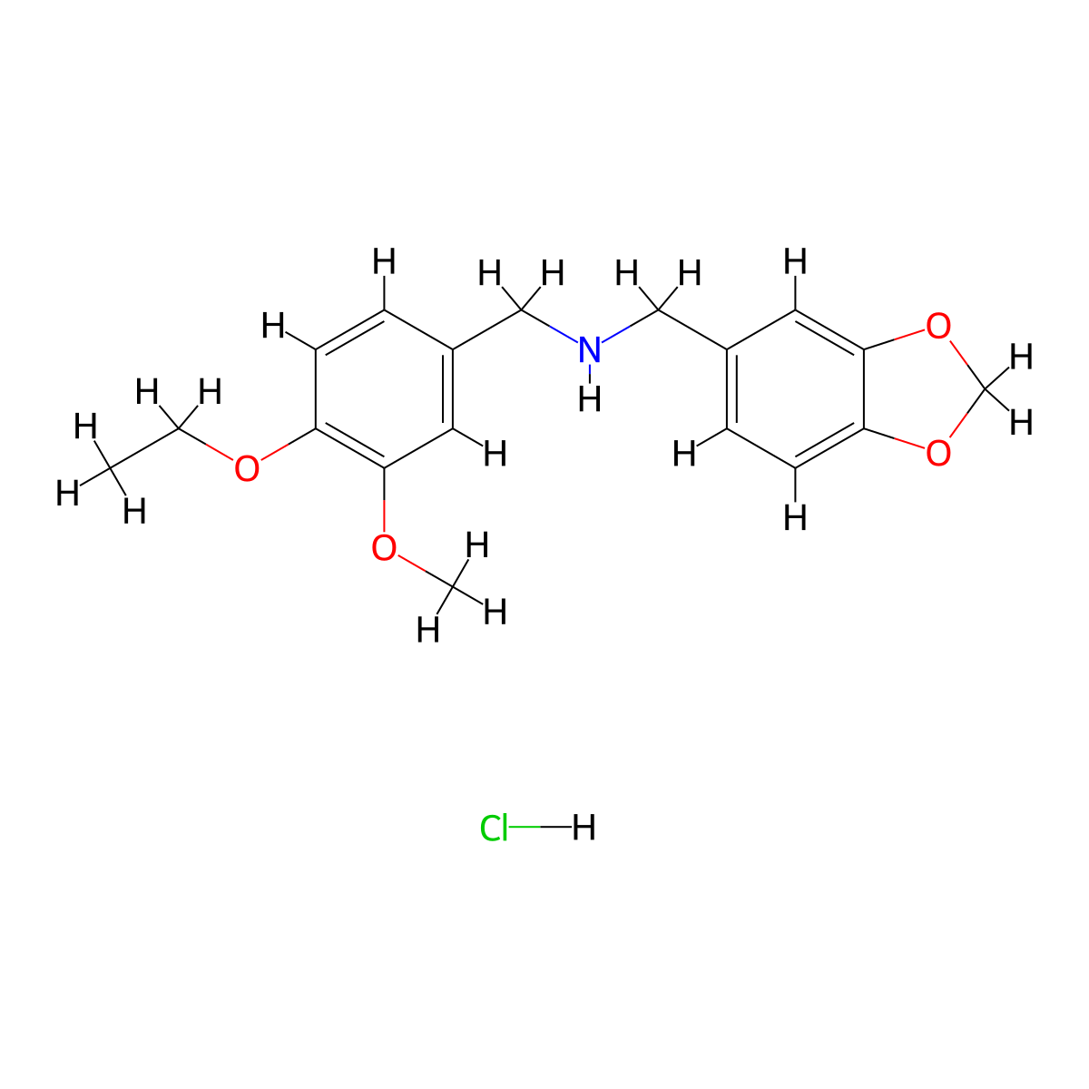 1-(Benzo[d][1,3]dioxol-5-yl)-N-(4-ethoxy-3-methoxybenzyl)methanamine hydrochloride molecular structure, CAS 1048947-20-1