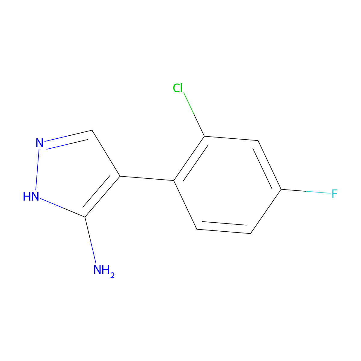 4-(2-chloro-4-fluorophenyl)-1H-pyrazol-5-amine molecular structure, CAS 1048971-88-5
