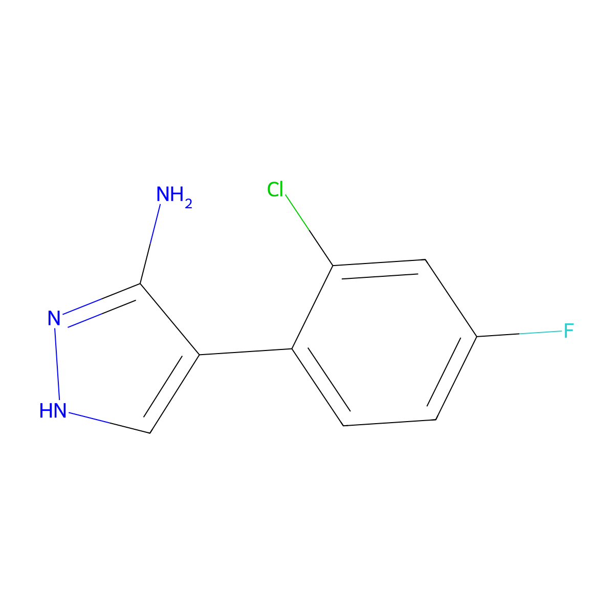 4-(2-chloro-4-fluorophenyl)-1H-pyrazol-5-amine molecular structure, CAS 1048971-88-5