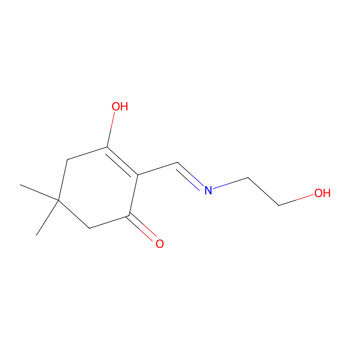 Cyclohexane-1,3-dione, 2-(2-hydroxyethylaminomethylene)-5,5-dimethyl- molecular structure, CAS 104899-98-1