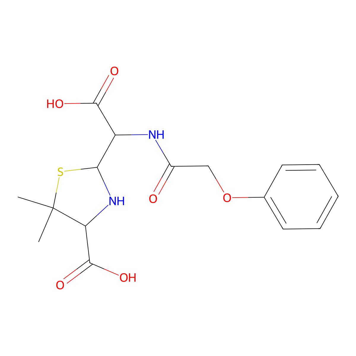 2-(Carboxy((1-hydroxy-2-phenoxyethylidene)amino)methyl)-5,5-dimethyl-1,3-thiazolidine-4-carboxylic acid molecular structure, CAS 1049-84-9