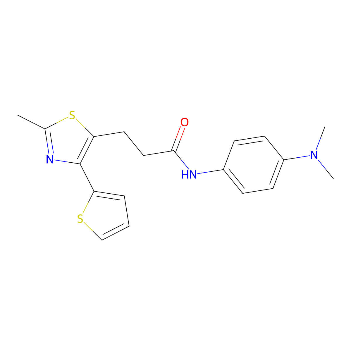 N-(4-(dimethylamino)phenyl)-3-(2-methyl-4-(thiophen-2-yl)thiazol-5-yl)propanamide molecular structure, CAS 1049030-50-3