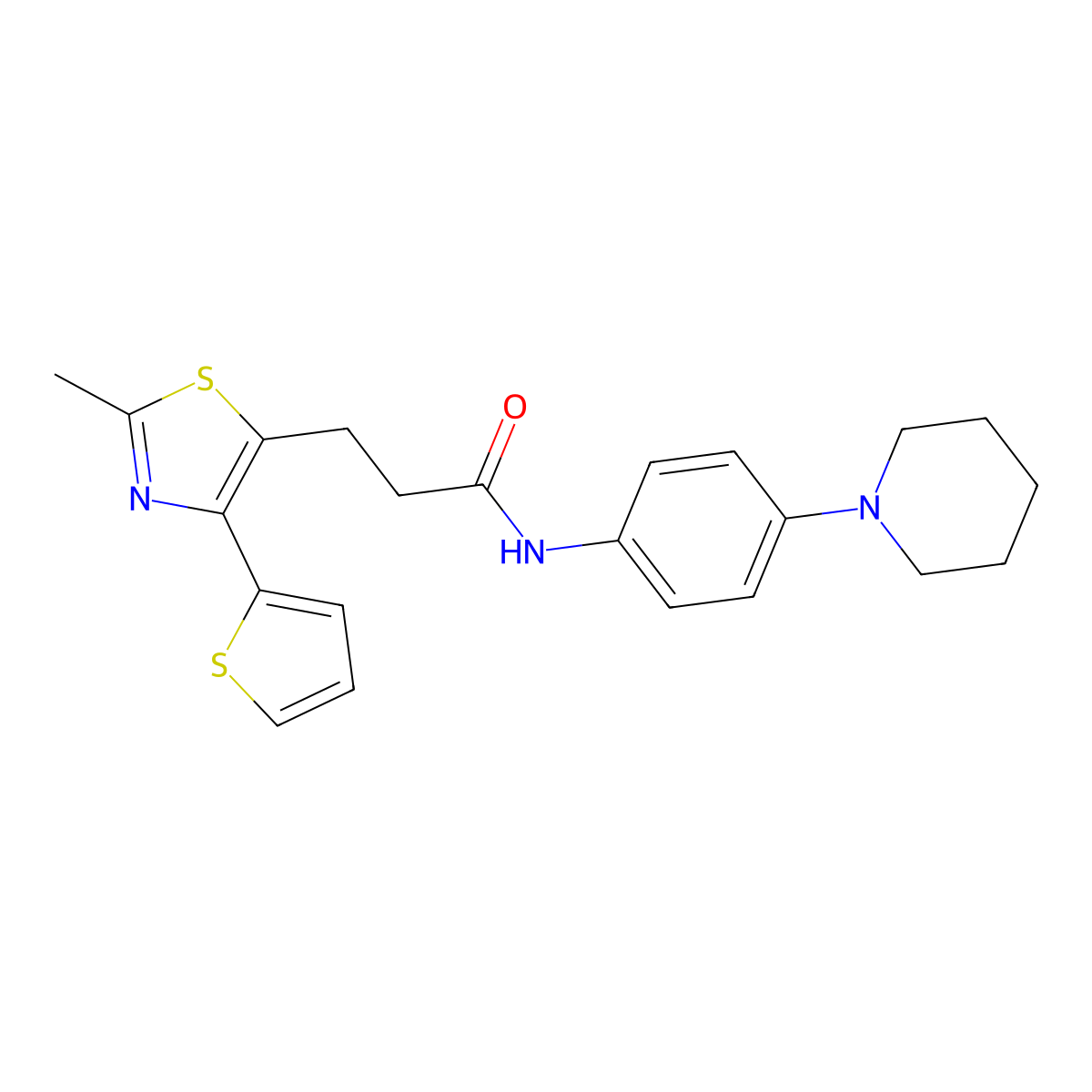 3-(2-methyl-4-(thiophen-2-yl)thiazol-5-yl)-N-(4-(piperidin-1-yl)phenyl)propanamide molecular structure, CAS 1049030-51-4
