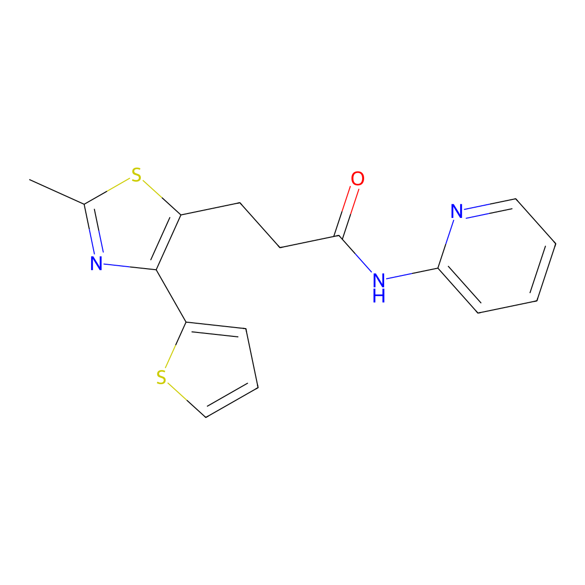 3-(2-methyl-4-(thiophen-2-yl)thiazol-5-yl)-N-(pyridin-2-yl)propanamide molecular structure, CAS 1049030-57-0
