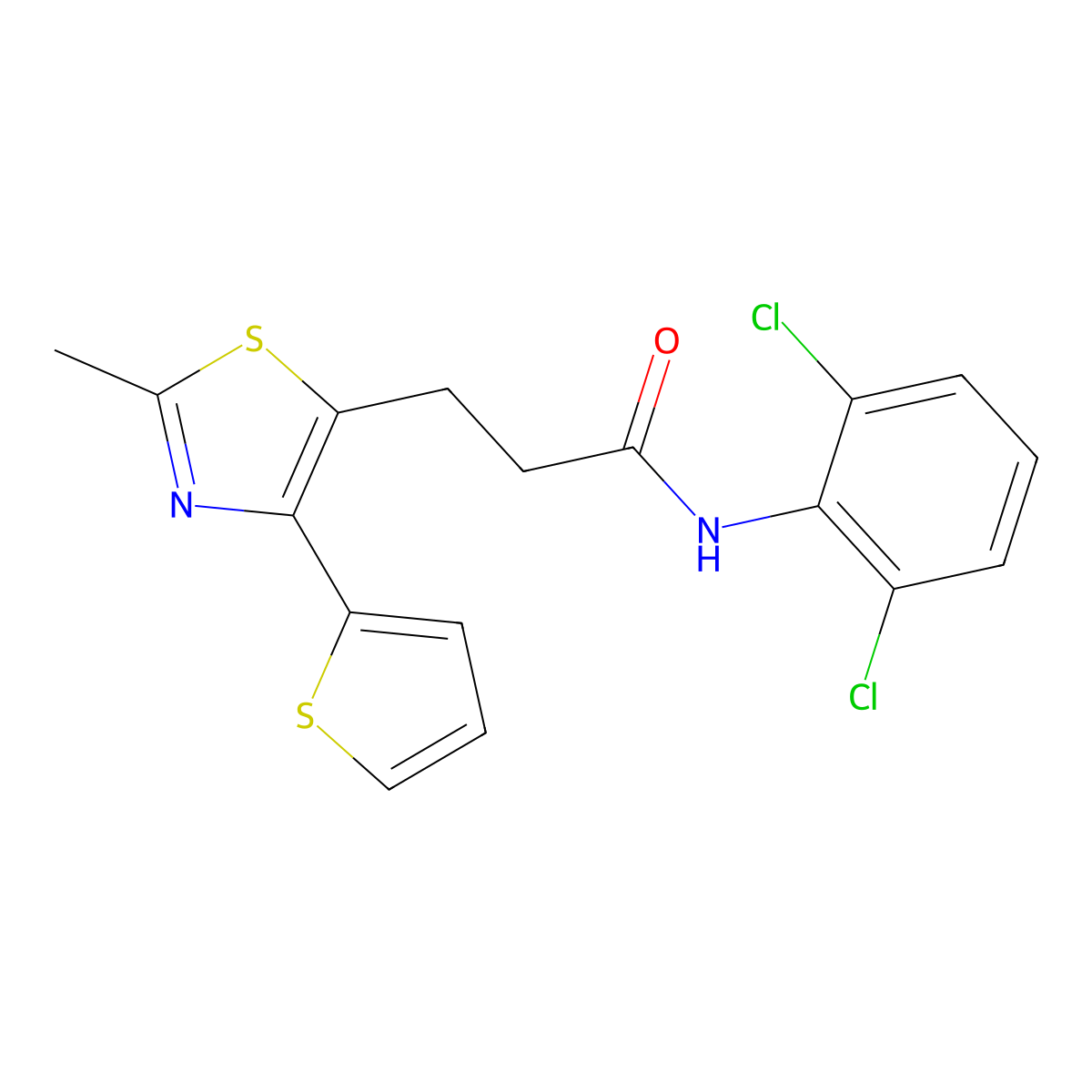 N-(2,6-dichlorophenyl)-3-(2-methyl-4-(thiophen-2-yl)thiazol-5-yl)propanamide molecular structure, CAS 1049030-58-1