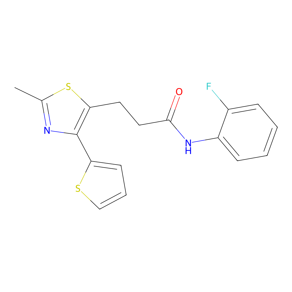 N-(2-fluorophenyl)-3-[2-methyl-4-(thiophen-2-yl)-1,3-thiazol-5-yl]propanamide molecular structure, CAS 1049030-62-7