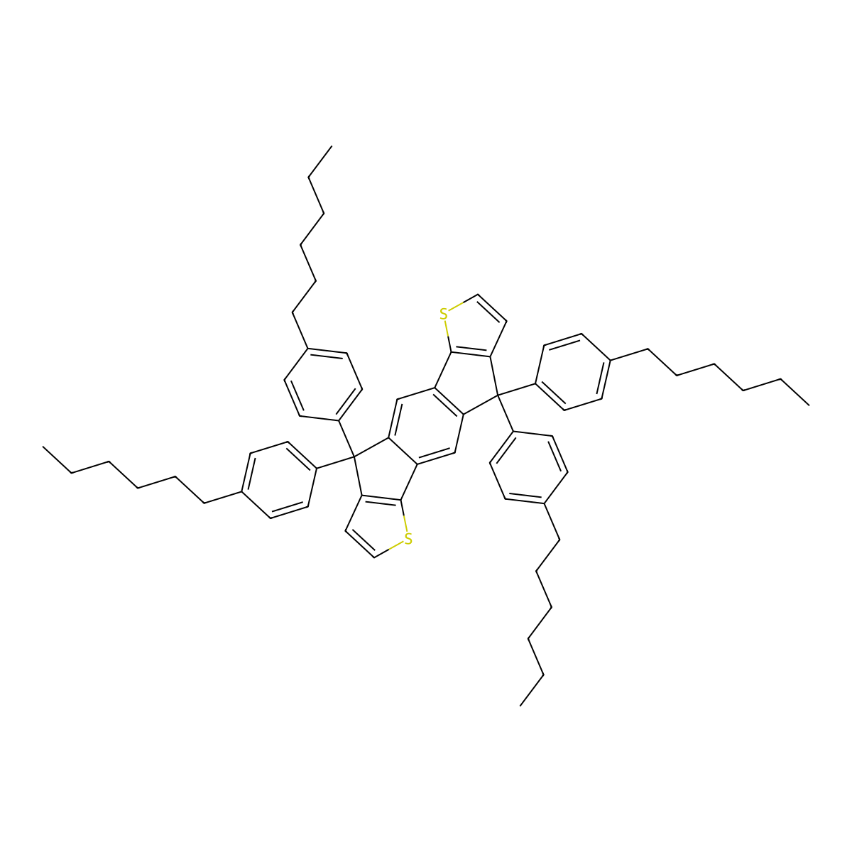 4,4,9,9-Tetrakis(4-hexylphenyl)-4,9-dihydro-s-indaceno[1,2-b:5,6-b']dithiophene molecular structure, CAS 1049034-67-4