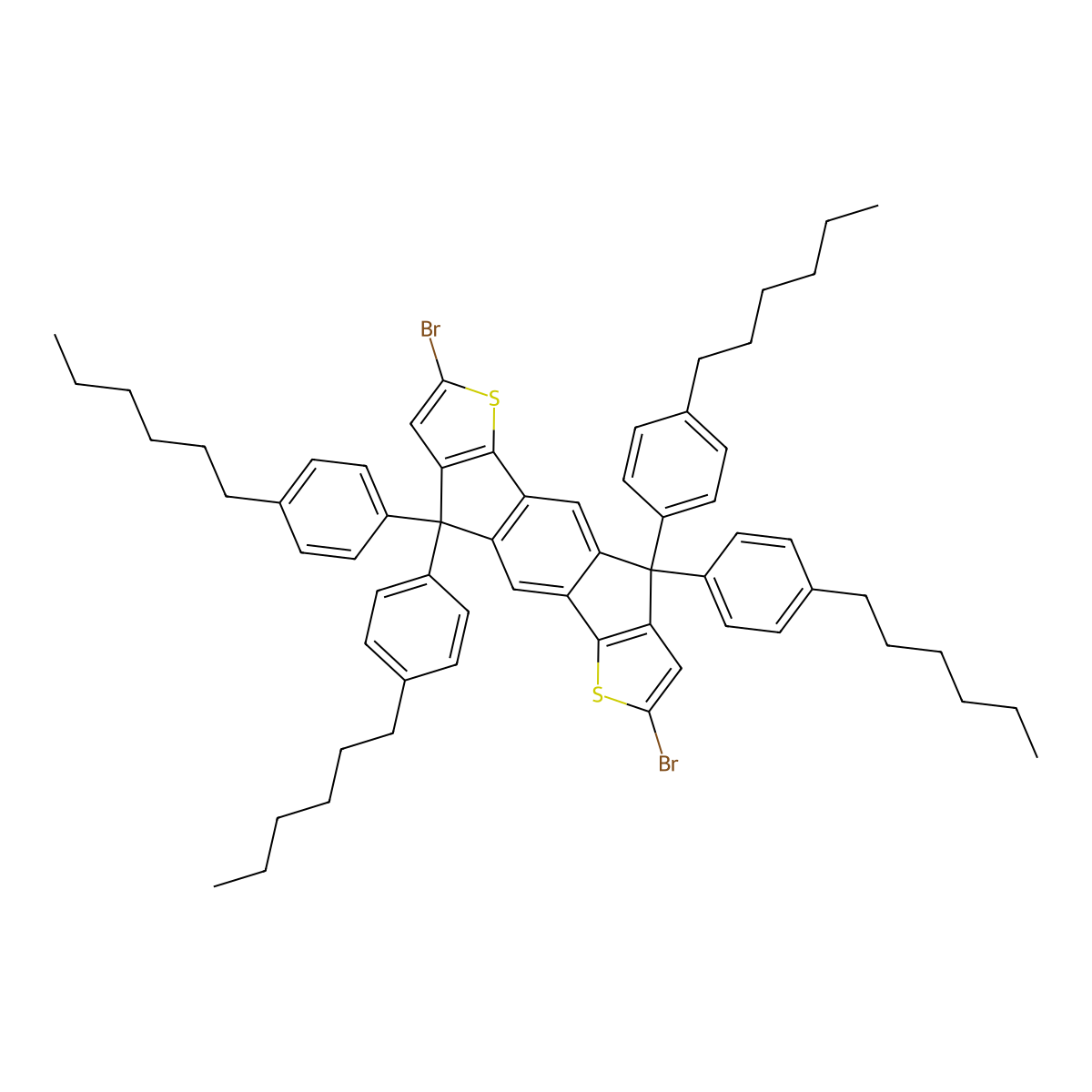 2,7-Dibromo-4,4,9,9-tetrakis(4-hexylphenyl)-4,9-dihydro-s-indaceno[1,2-b:5,6-b']dithiophene molecular structure, CAS 1049034-71-0