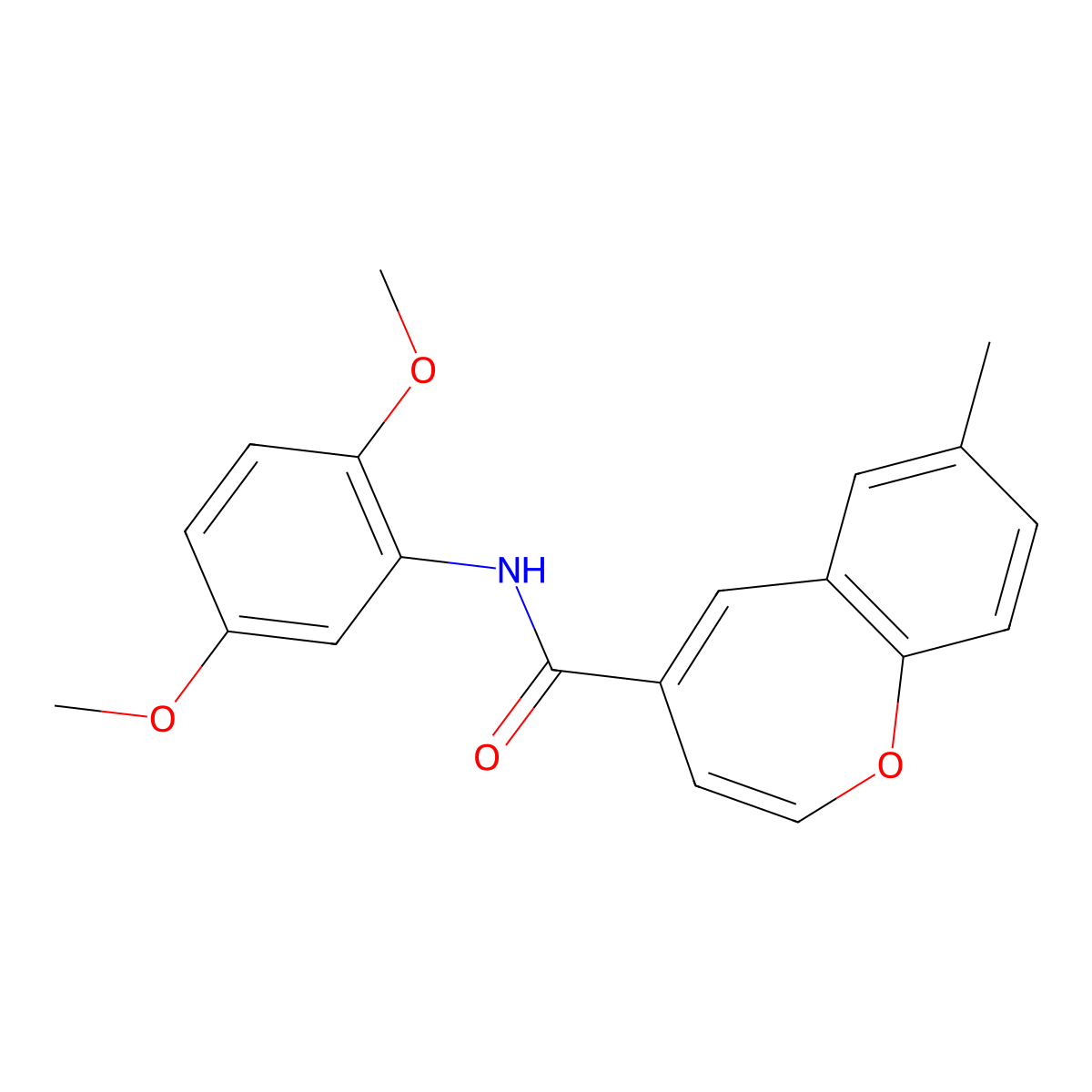 N-(2,5-dimethoxyphenyl)-7-methyl-1-benzoxepine-4-carboxamide molecular structure, CAS 1049035-78-0