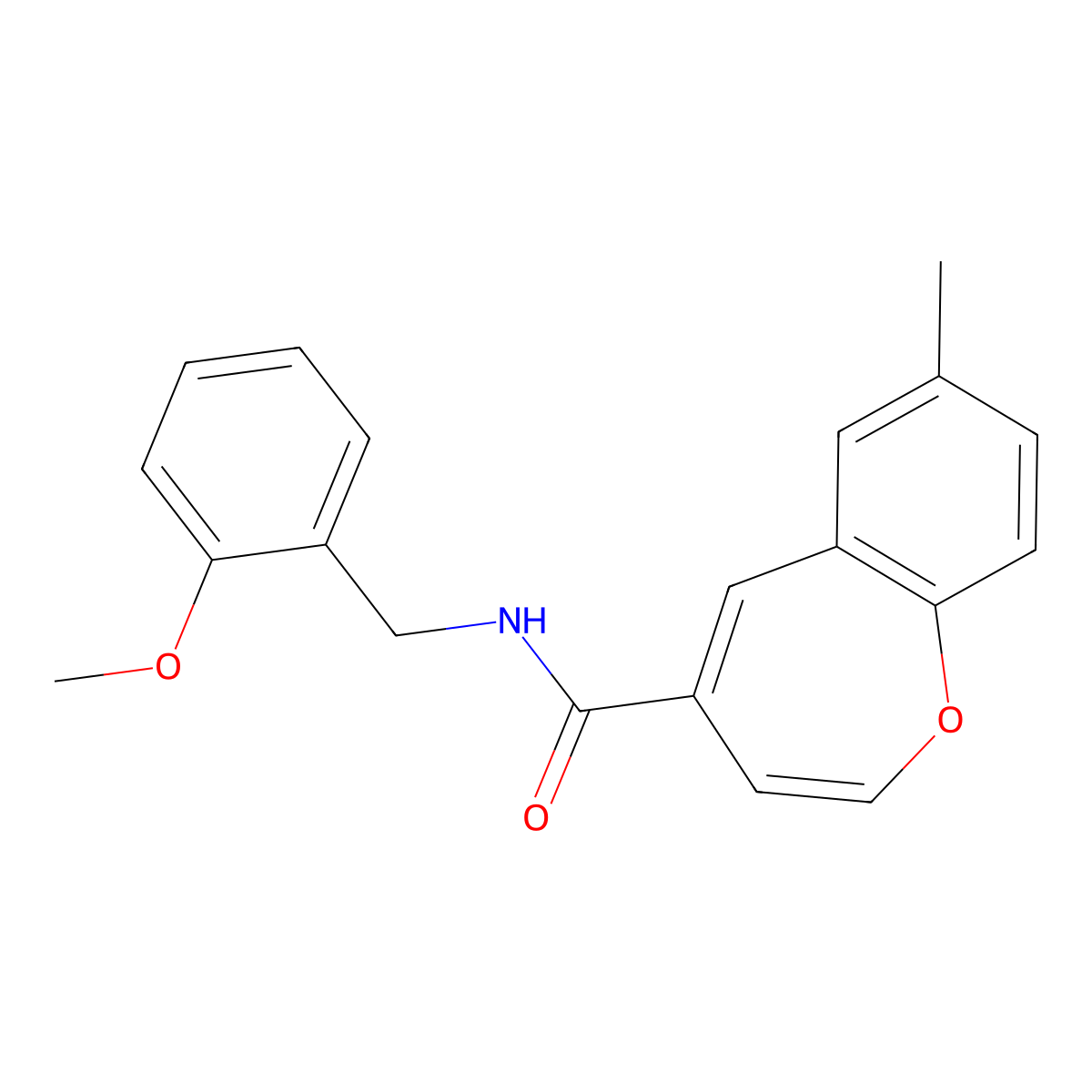 N-(2-methoxybenzyl)-7-methyl-1-benzoxepine-4-carboxamide molecular structure, CAS 1049035-82-6