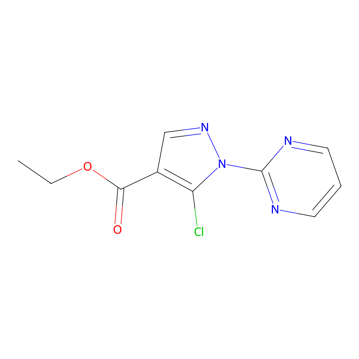 ethyl 5-chloro-1-(pyrimidin-2-yl)-1H-pyrazole-4-carboxylate molecular structure, CAS 104909-40-2