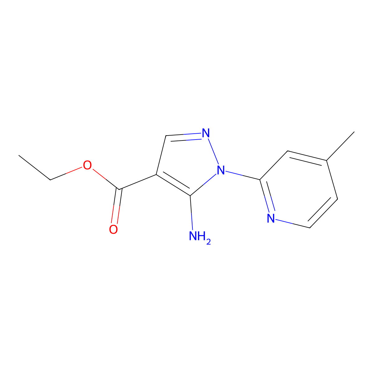 ethyl 5-amino-1-(4-methylpyridin-2-yl)-1H-pyrazole-4-carboxylate molecular structure, CAS 104909-66-2
