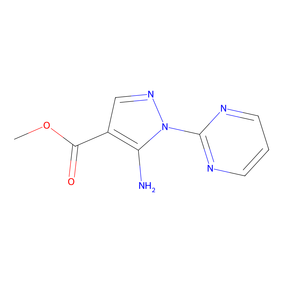 Methyl 5-amino-1-(pyrimidin-2-yl)-1H-pyrazole-4-carboxylate molecular structure, CAS 104909-69-5