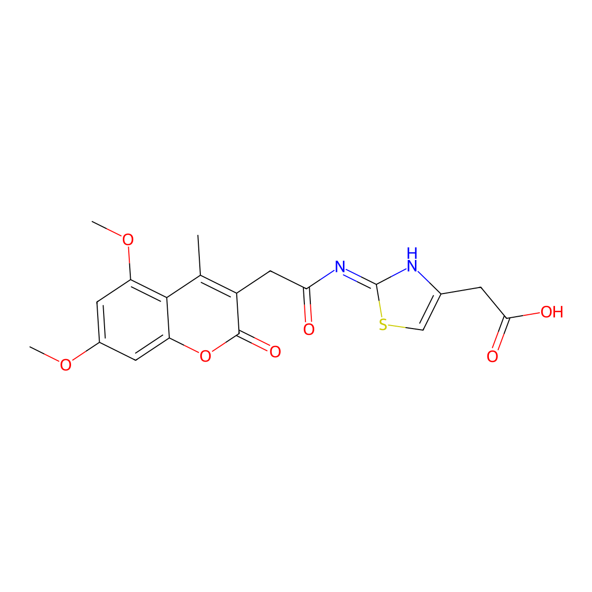 (2-{[(5,7-dimethoxy-4-methyl-2-oxo-2H-chromen-3-yl)acetyl]amino}-1,3-thiazol-4-yl)acetic acid molecular structure, CAS 1049106-01-5