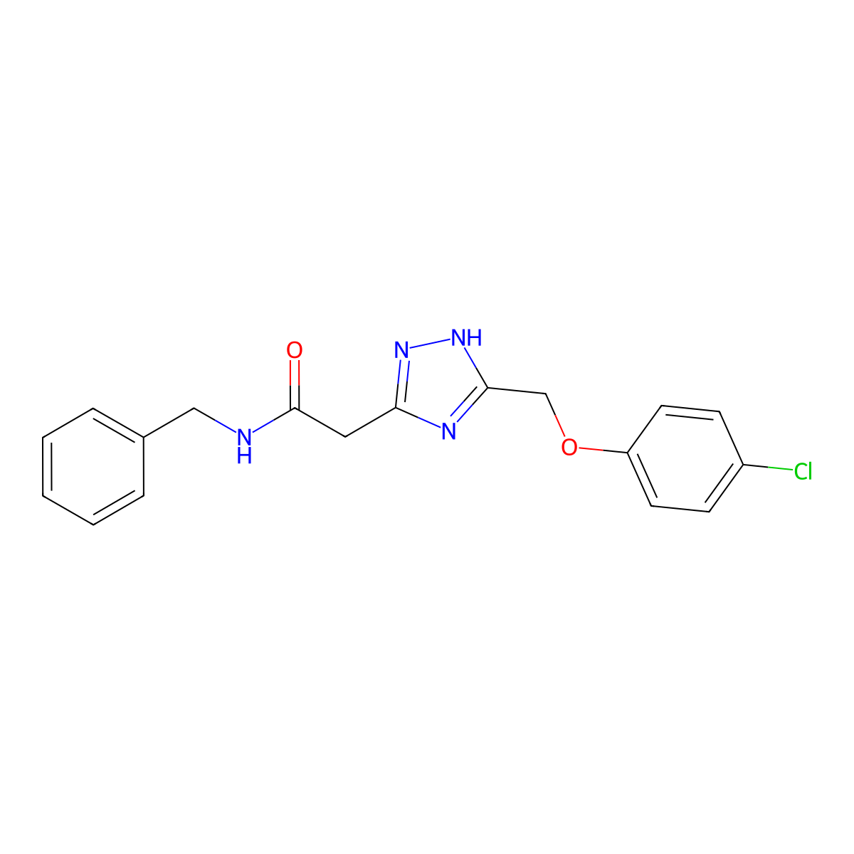 N-benzyl-2-(3-((4-chlorophenoxy)methyl)-1H-1,2,4-triazol-5-yl)acetamide molecular structure, CAS 1049106-96-8