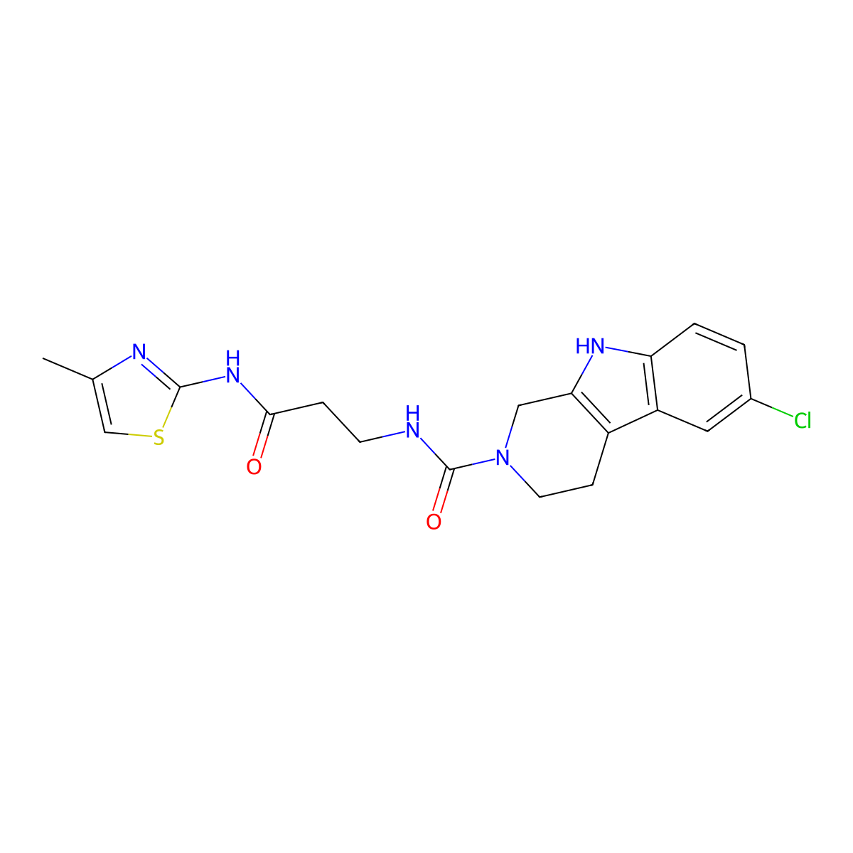 6-chloro-N-(3-{[(2Z)-4-methyl-1,3-thiazol-2(3H)-ylidene]amino}-3-oxopropyl)-1,3,4,9-tetrahydro-2H-beta-carboline-2-carboxamide molecular structure, CAS 1049108-83-9