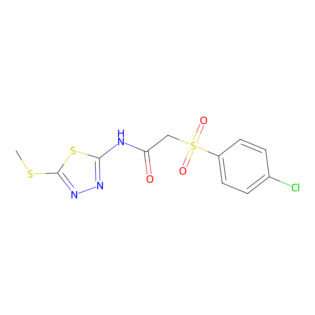2-[(4-chlorophenyl)sulfonyl]-N-[(2E)-5-(methylsulfanyl)-1,3,4-thiadiazol-2(3H)-ylidene]acetamide molecular structure, CAS 1049116-76-8