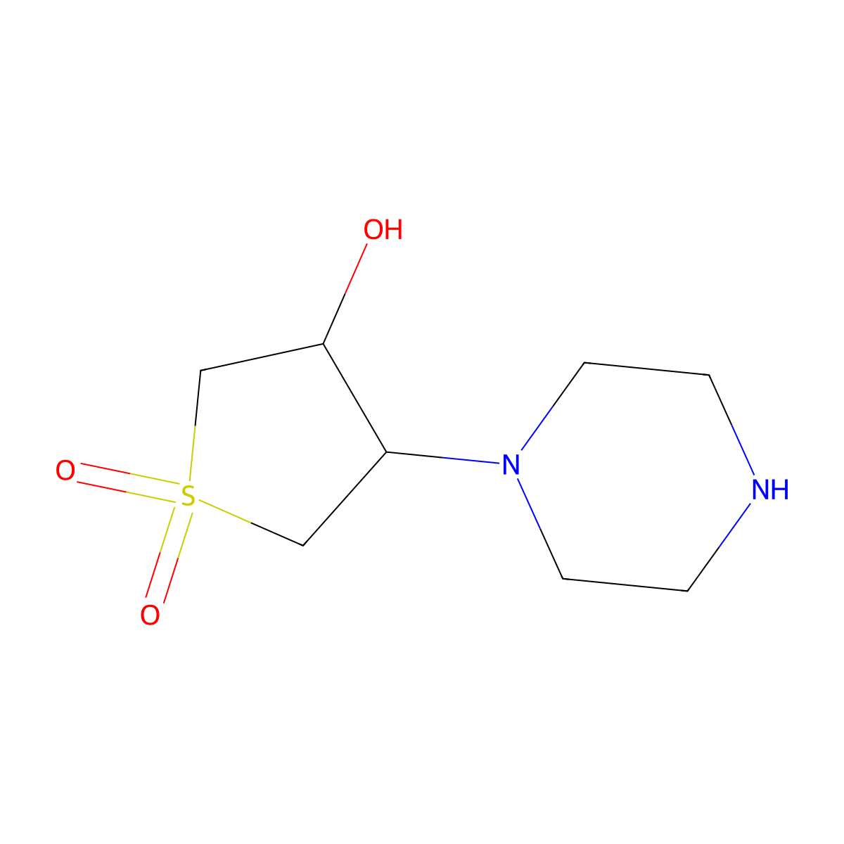 3-Hydroxy-4-(piperazin-1-yl)-1lambda-thiolane-1,1-dione molecular structure, CAS 1049116-89-3