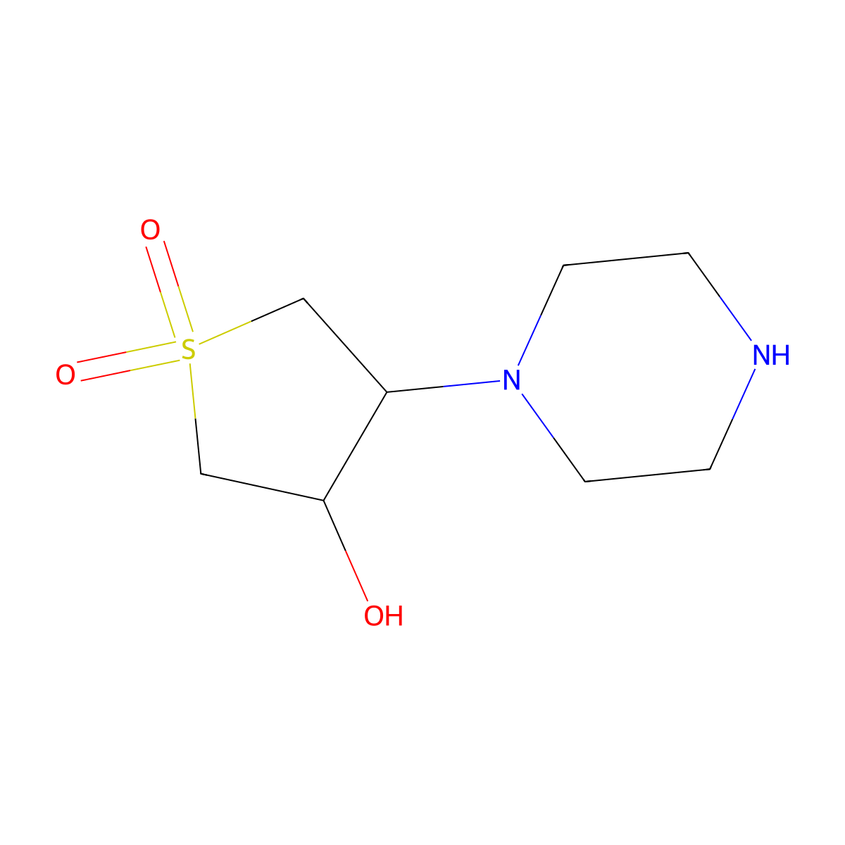 3-Hydroxy-4-(piperazin-1-yl)-1lambda-thiolane-1,1-dione molecular structure, CAS 1049116-89-3