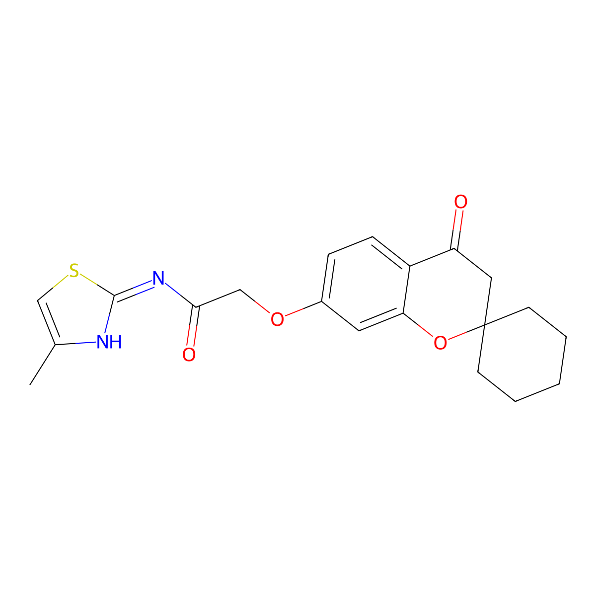 N-(4-methyl-1,3-thiazol-2-yl)-2-[(4-oxo-3,4-dihydrospiro[chromene-2,1'-cyclohexan]-7-yl)oxy]acetamide molecular structure, CAS 1049118-06-0