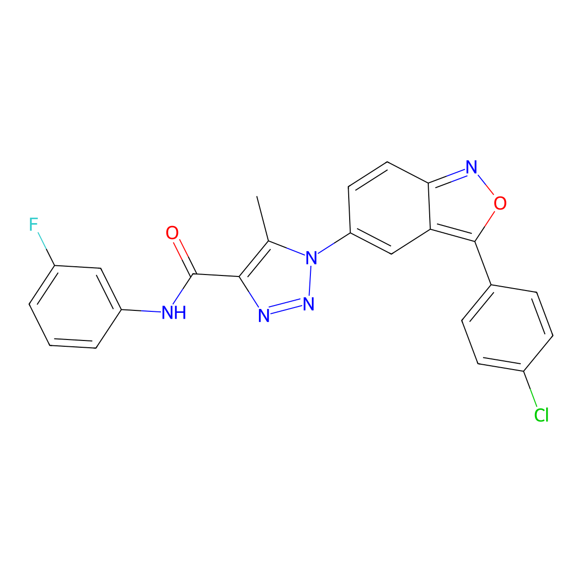 1H-1,2,3-Triazole-4-carboxamide, 1-[3-(4-chlorophenyl)-2,1-benzisoxazol-5-yl]-N-(3-fluorophenyl)-5-methyl- molecular structure, CAS 1049118-97-9