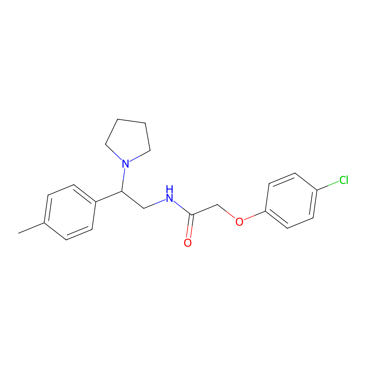 2-(4-chlorophenoxy)-N-[2-(4-methylphenyl)-2-(pyrrolidin-1-yl)ethyl]acetamide molecular structure, CAS 1049119-85-8