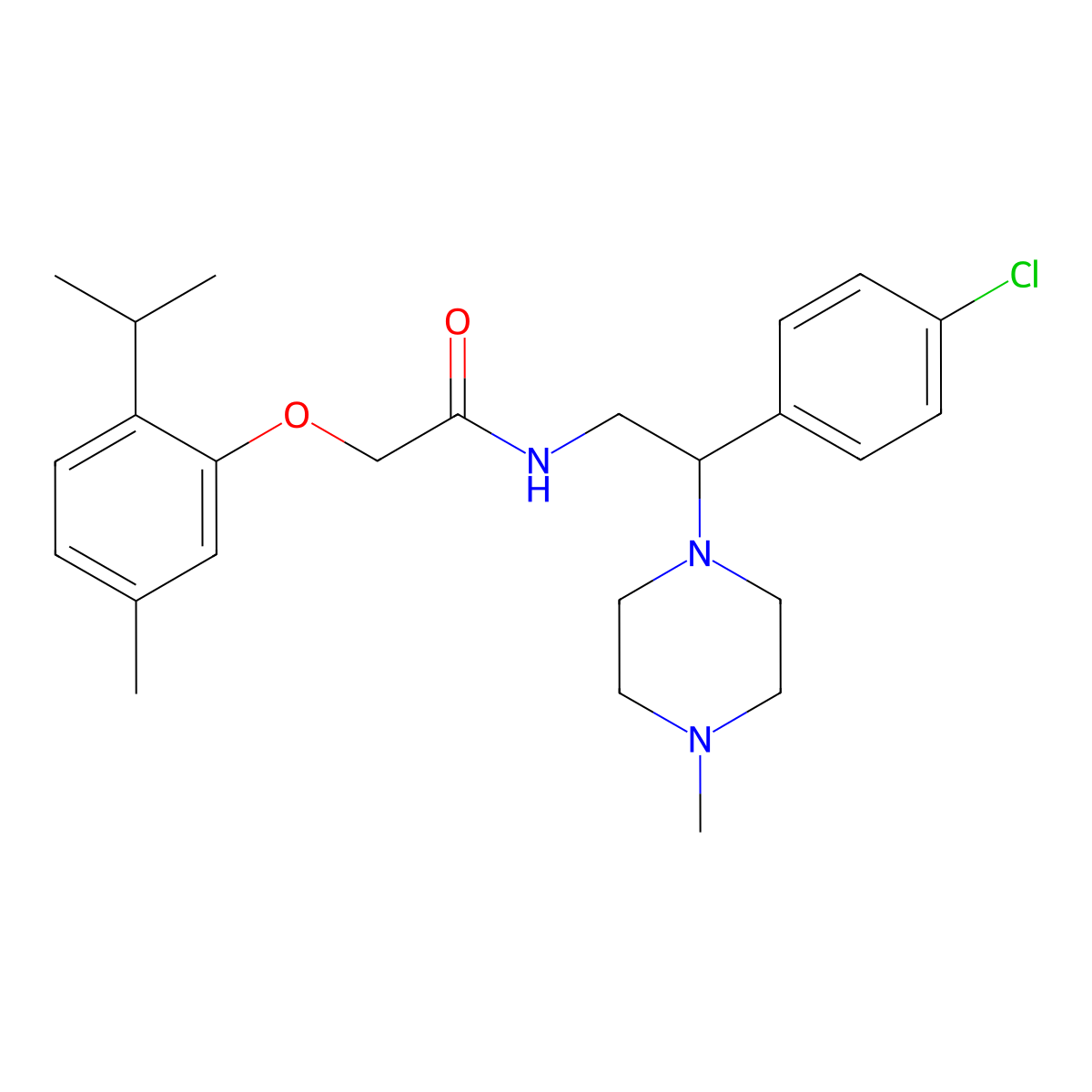 N-[2-(4-chlorophenyl)-2-(4-methylpiperazin-1-yl)ethyl]-2-[5-methyl-2-(propan-2-yl)phenoxy]acetamide molecular structure, CAS 1049119-88-1