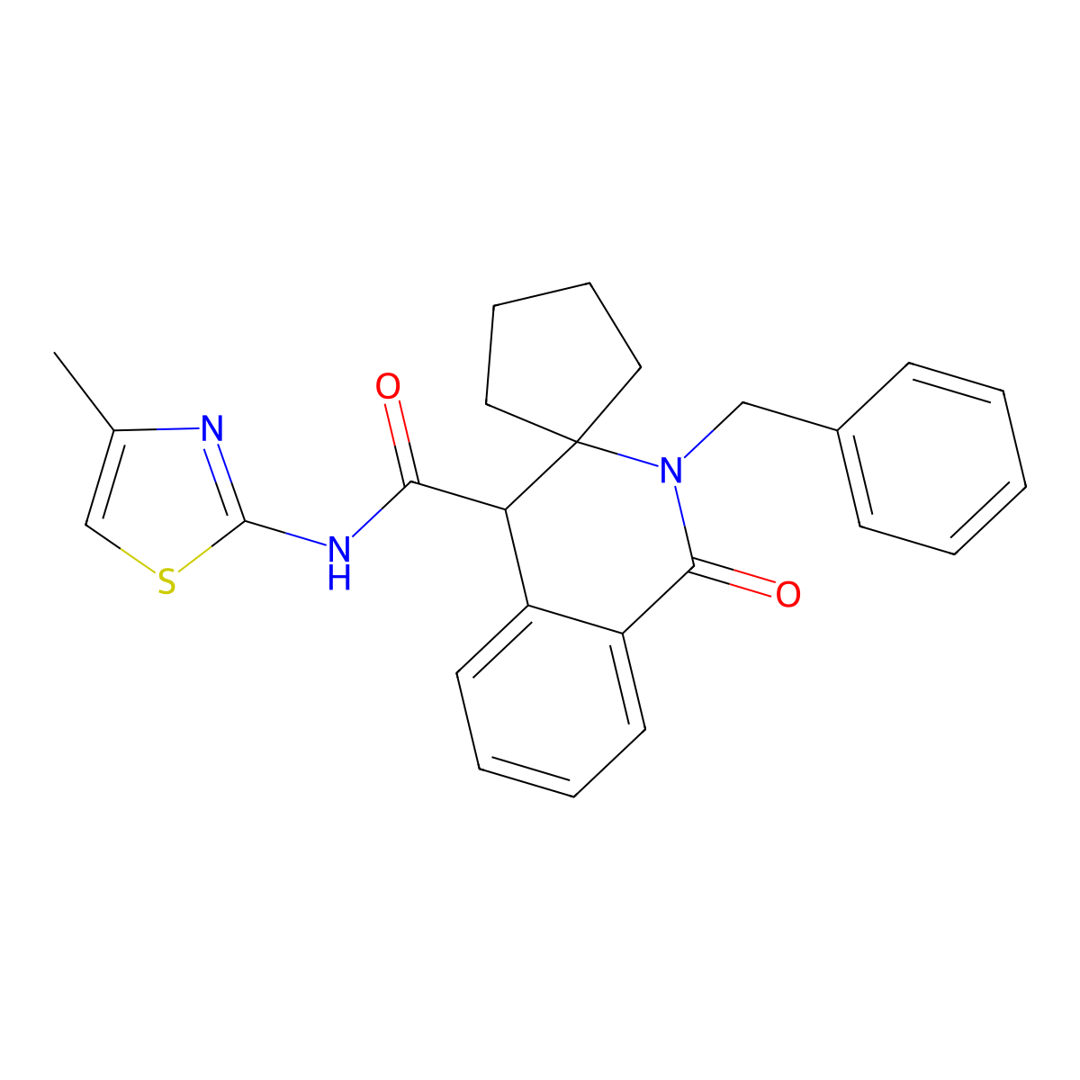 2'-benzyl-N-(4-methyl-1,3-thiazol-2-yl)-1'-oxo-1',4'-dihydro-2'H-spiro[cyclopentane-1,3'-isoquinoline]-4'-carboxamide molecular structure, CAS 1049123-22-9