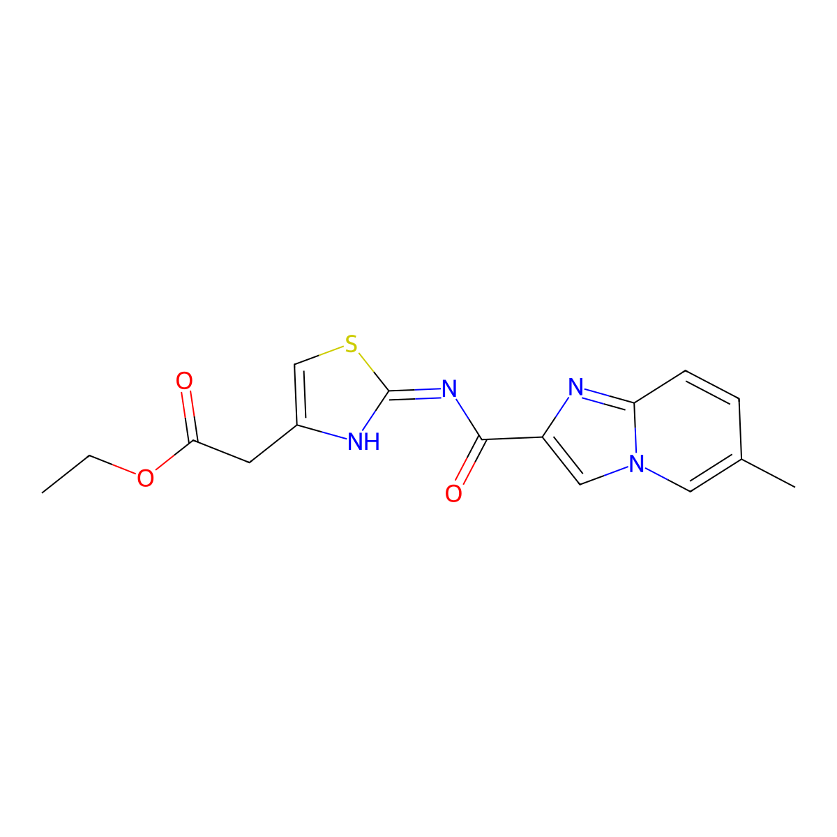 ethyl [(2E)-2-{[(6-methylimidazo[1,2-a]pyridin-2-yl)carbonyl]imino}-2,3-dihydro-1,3-thiazol-4-yl]acetate molecular structure, CAS 1049124-55-1