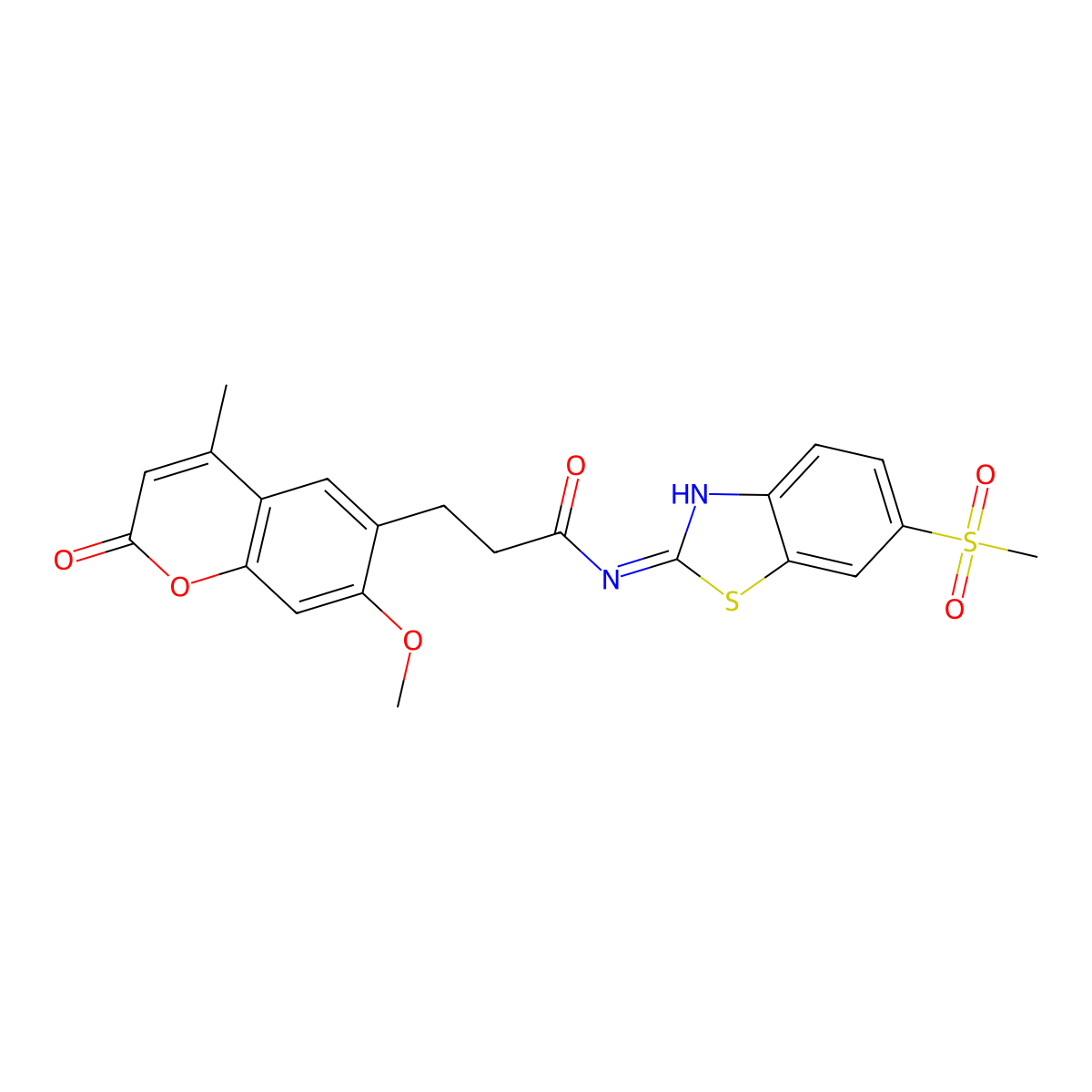 3-(7-methoxy-4-methyl-2-oxo-2H-chromen-6-yl)-N-[6-(methylsulfonyl)-1,3-benzothiazol-2-yl]propanamide molecular structure, CAS 1049126-09-1