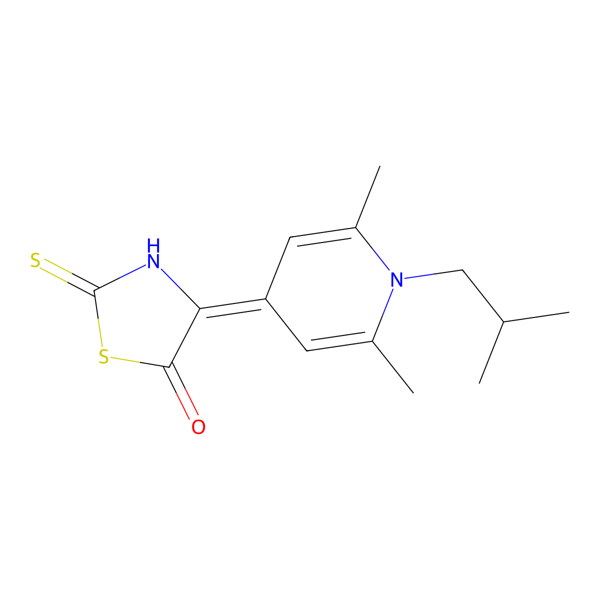 5-Thiazolidinone, 4-[2,6-dimethyl-1-(2-methylpropyl)-4(1H)-pyridinylidene]-2-thioxo- molecular structure, CAS 1049129-26-1