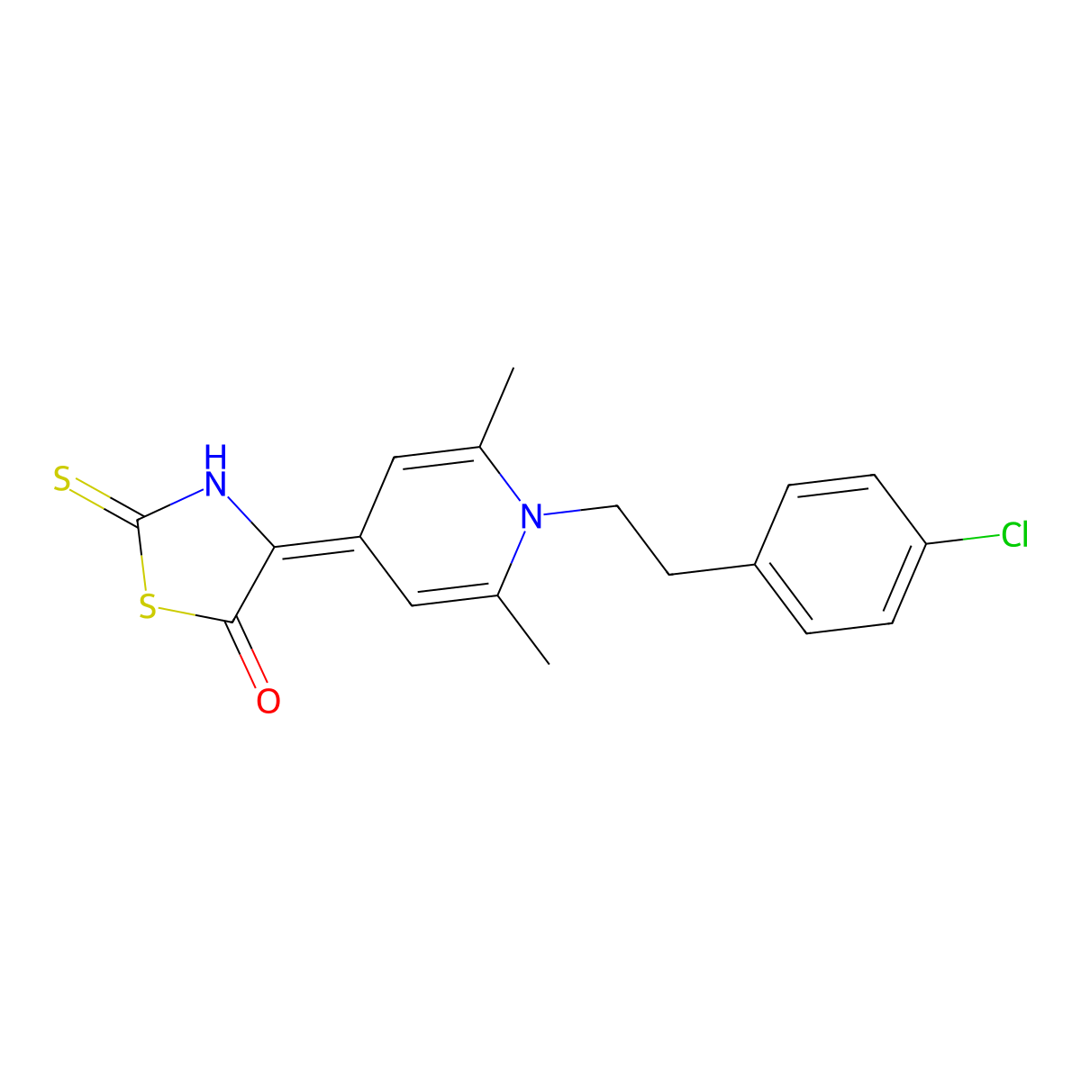 5-Thiazolidinone, 4-[1-[2-(4-chlorophenyl)ethyl]-2,6-dimethyl-4(1H)-pyridinylidene]-2-thioxo- molecular structure, CAS 1049129-29-4