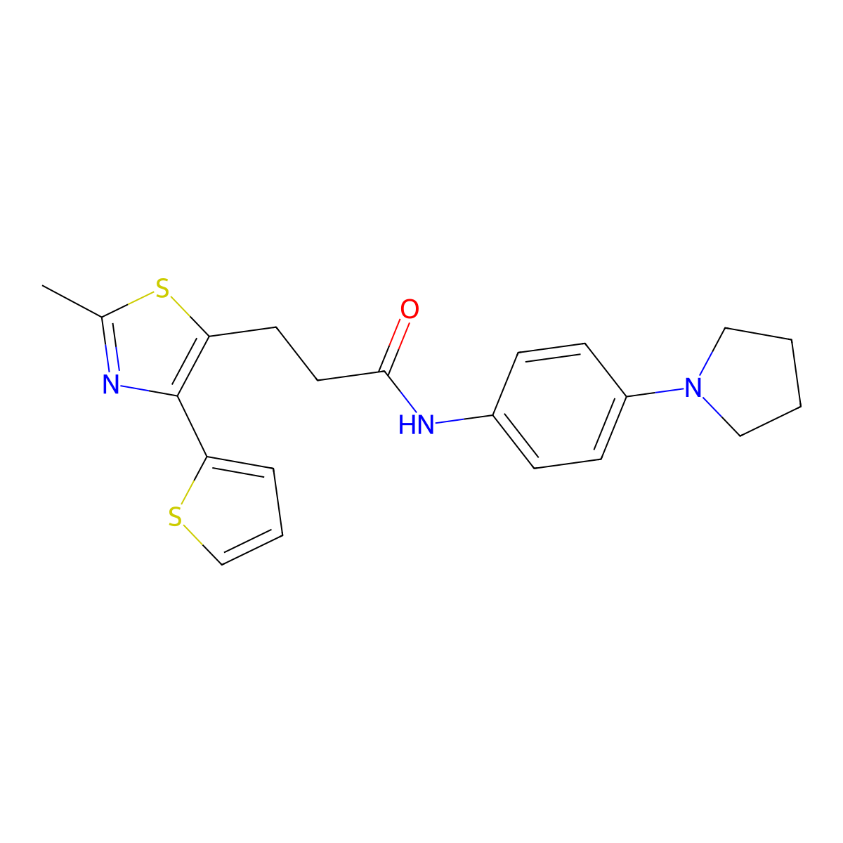 3-(2-methyl-4-(thiophen-2-yl)thiazol-5-yl)-N-(4-(pyrrolidin-1-yl)phenyl)propanamide molecular structure, CAS 1049131-95-4