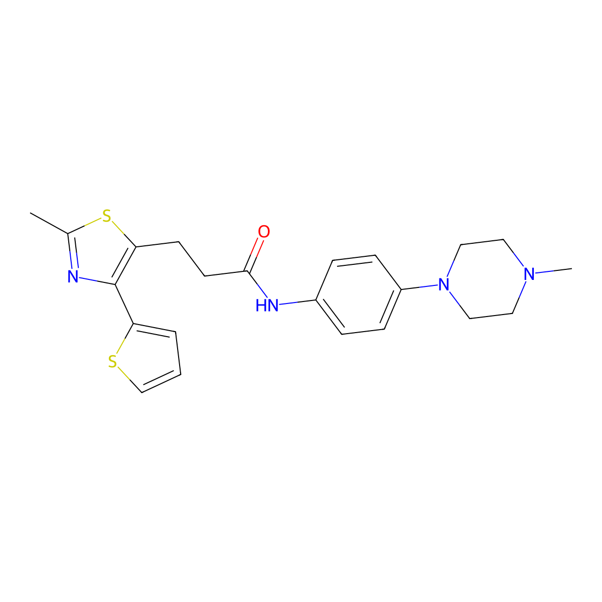 3-(2-methyl-4-(thiophen-2-yl)thiazol-5-yl)-N-(4-(4-methylpiperazin-1-yl)phenyl)propanamide molecular structure, CAS 1049131-99-8