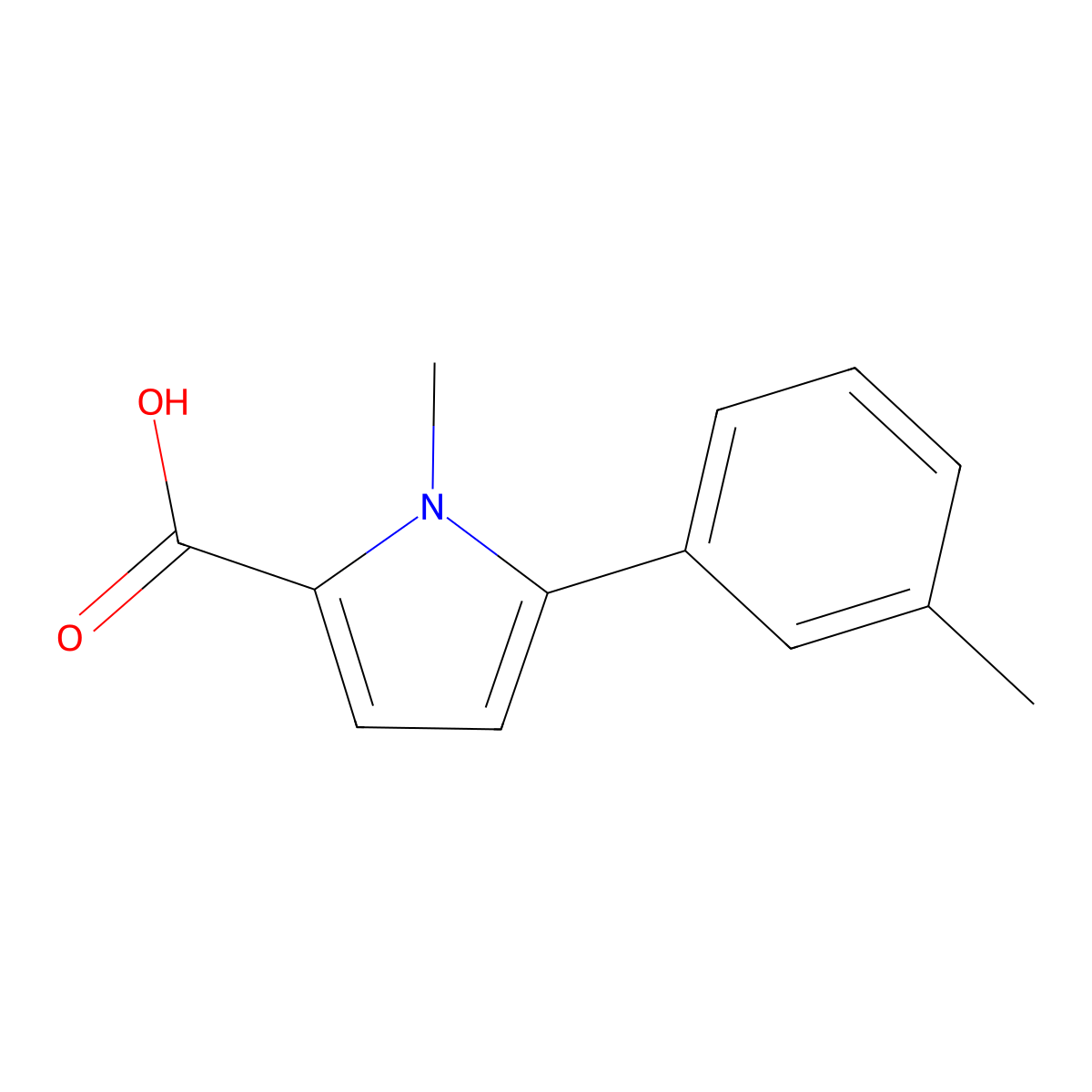 1-methyl-5-(3-methylphenyl)-1H-pyrrole-2-carboxylic acid molecular structure, CAS 1049132-05-9