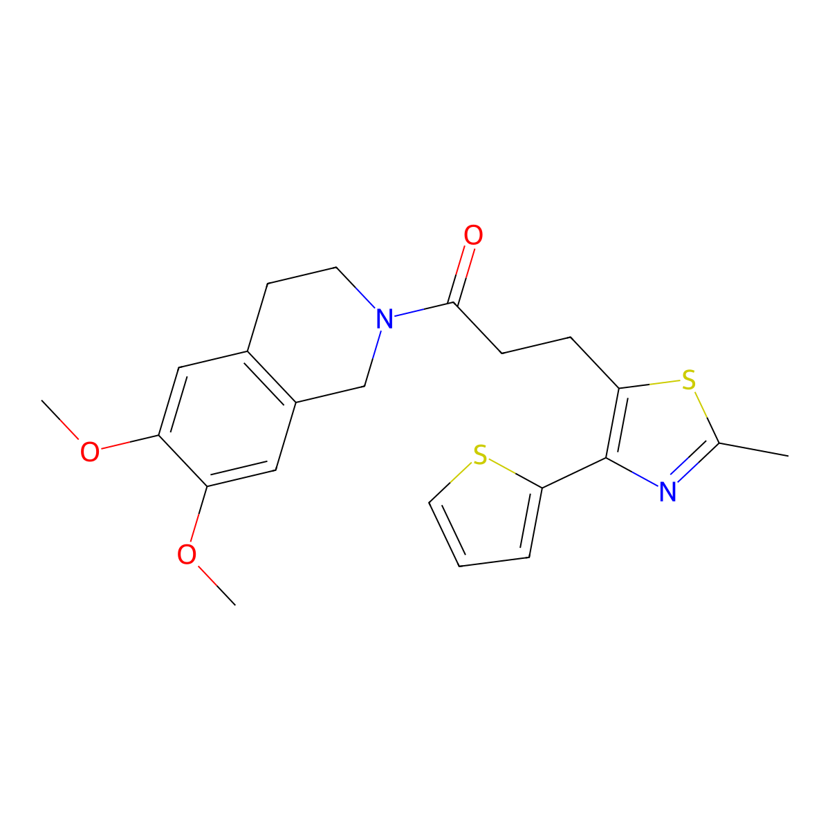 1-(6,7-dimethoxy-3,4-dihydroisoquinolin-2(1H)-yl)-3-(2-methyl-4-(thiophen-2-yl)thiazol-5-yl)propan-1-one molecular structure, CAS 1049132-14-0