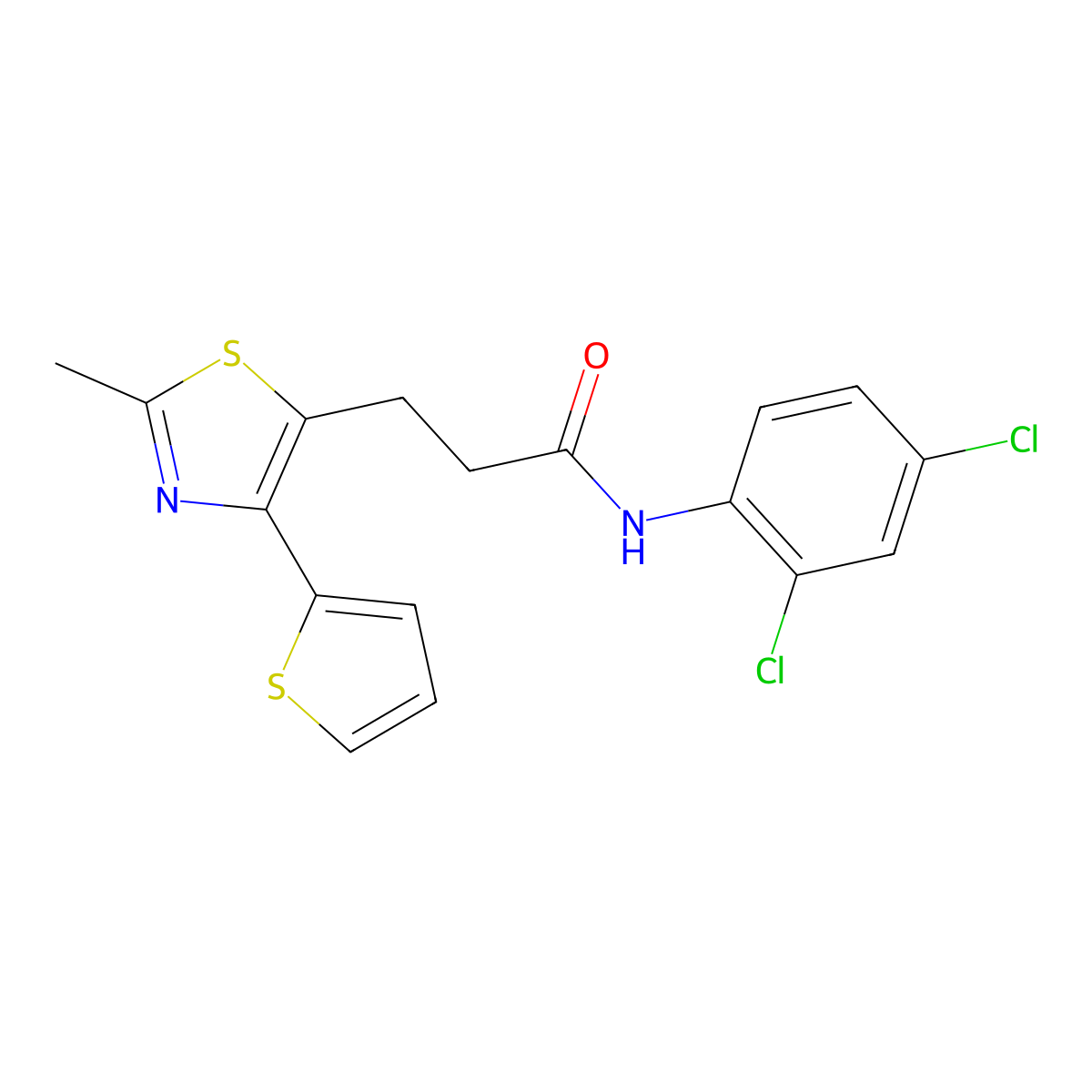 N-(2,4-dichlorophenyl)-3-[2-methyl-4-(thiophen-2-yl)-1,3-thiazol-5-yl]propanamide molecular structure, CAS 1049132-29-7