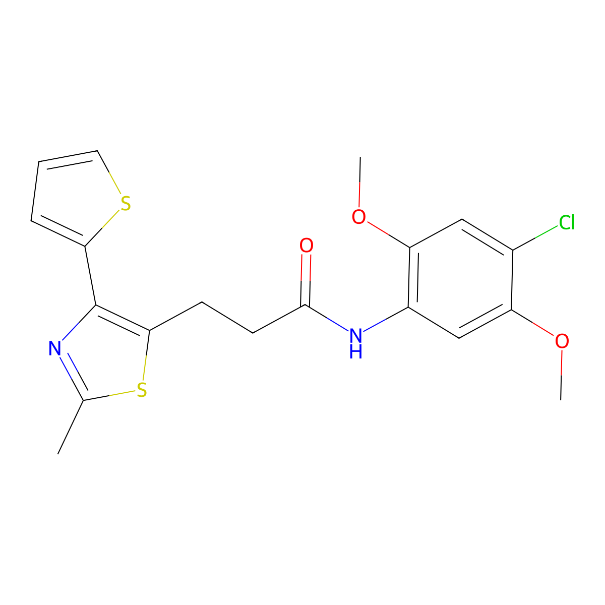 N-(4-chloro-2,5-dimethoxyphenyl)-3-(2-methyl-4-(thiophen-2-yl)thiazol-5-yl)propanamide molecular structure, CAS 1049132-34-4