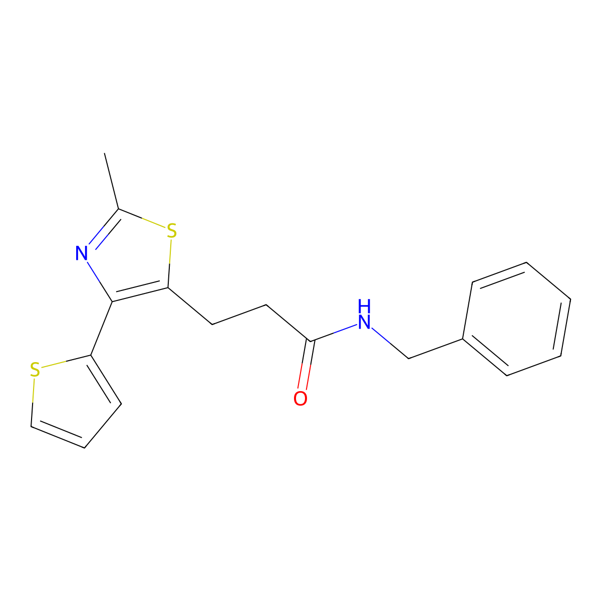 N-benzyl-3-[2-methyl-4-(thiophen-2-yl)-1,3-thiazol-5-yl]propanamide molecular structure, CAS 1049132-44-6