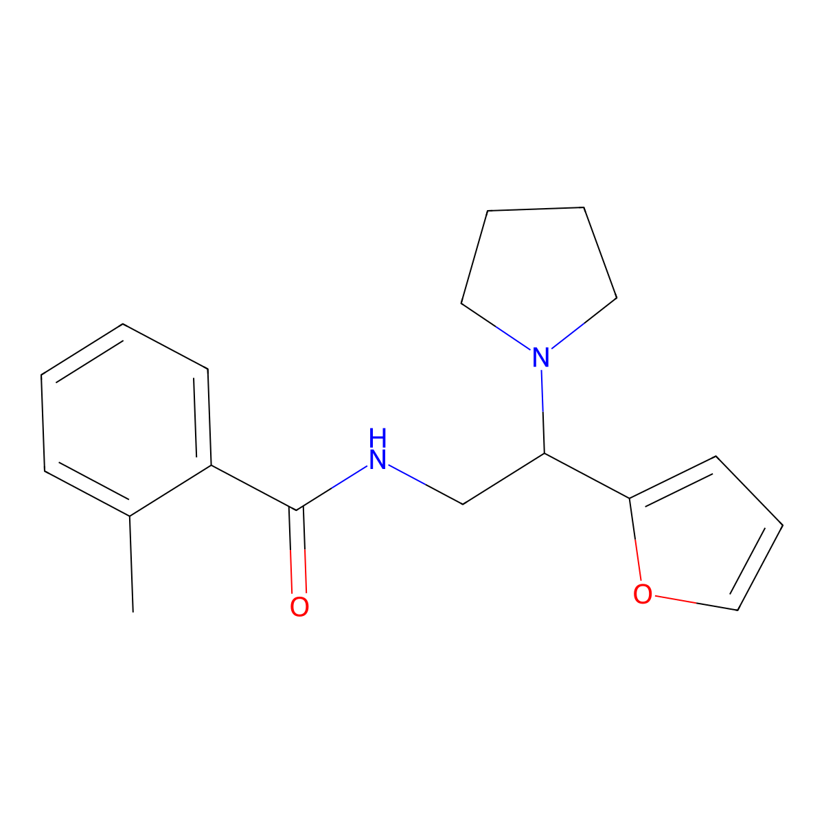 N-[2-(furan-2-yl)-2-(pyrrolidin-1-yl)ethyl]-2-methylbenzamide molecular structure, CAS 1049137-34-9