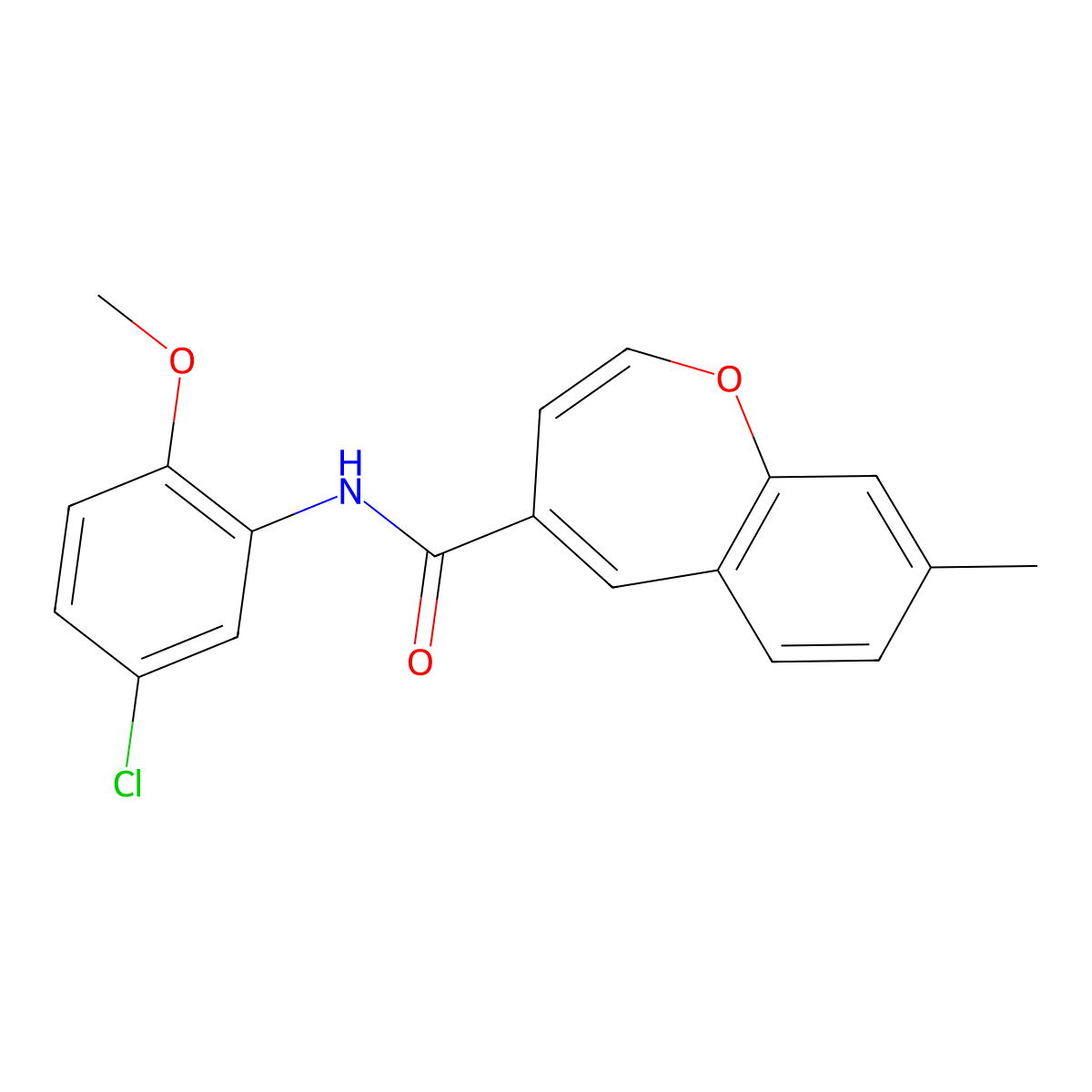 N-(5-chloro-2-methoxyphenyl)-8-methyl-1-benzoxepine-4-carboxamide molecular structure, CAS 1049142-37-1