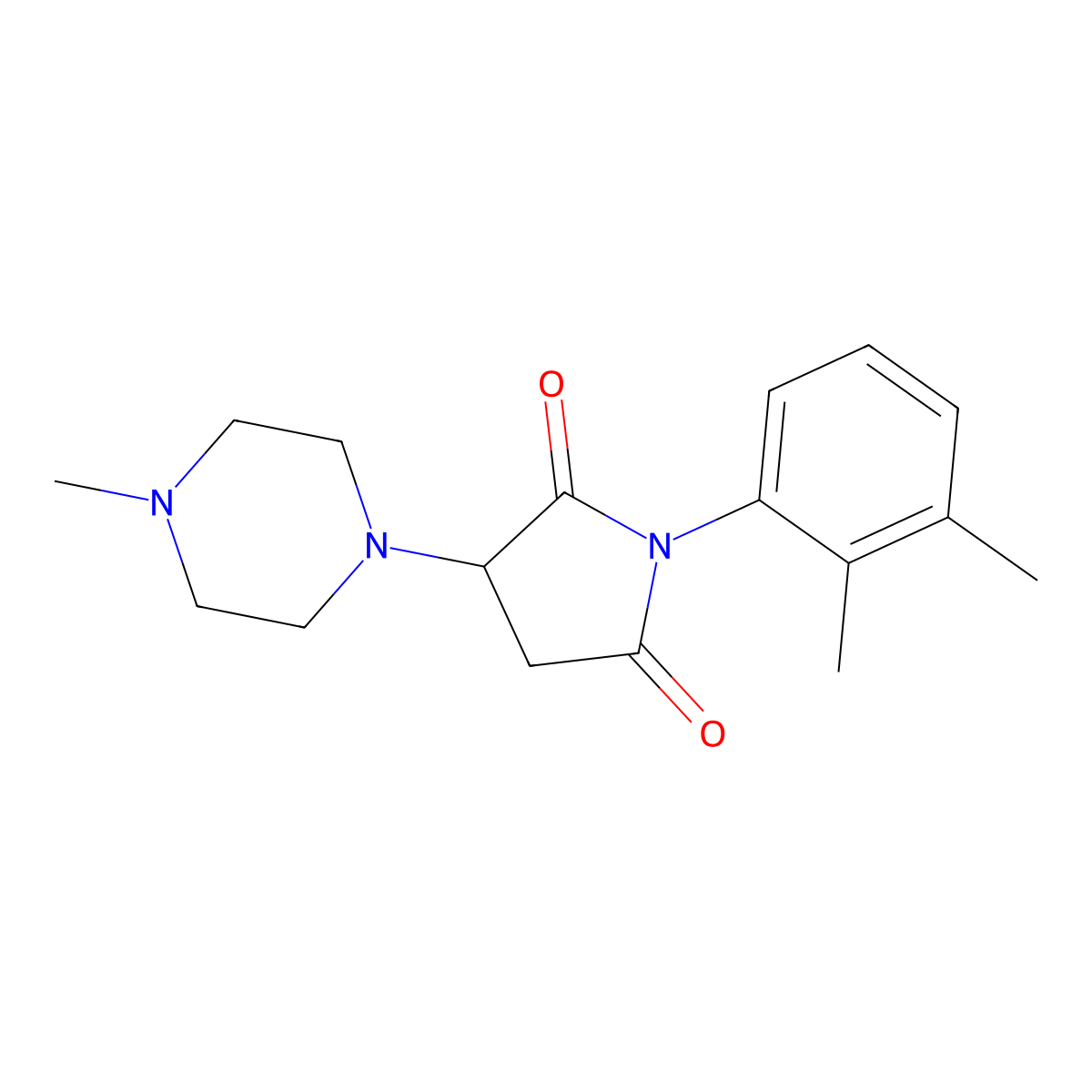 2,5-Pyrrolidinedione, 1-(2,3-dimethylphenyl)-3-(4-methyl-1-piperazinyl)- molecular structure, CAS 1049143-37-4