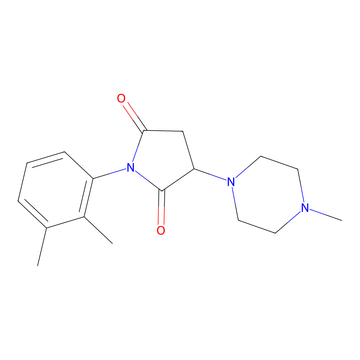 2,5-Pyrrolidinedione, 1-(2,3-dimethylphenyl)-3-(4-methyl-1-piperazinyl)- molecular structure, CAS 1049143-37-4