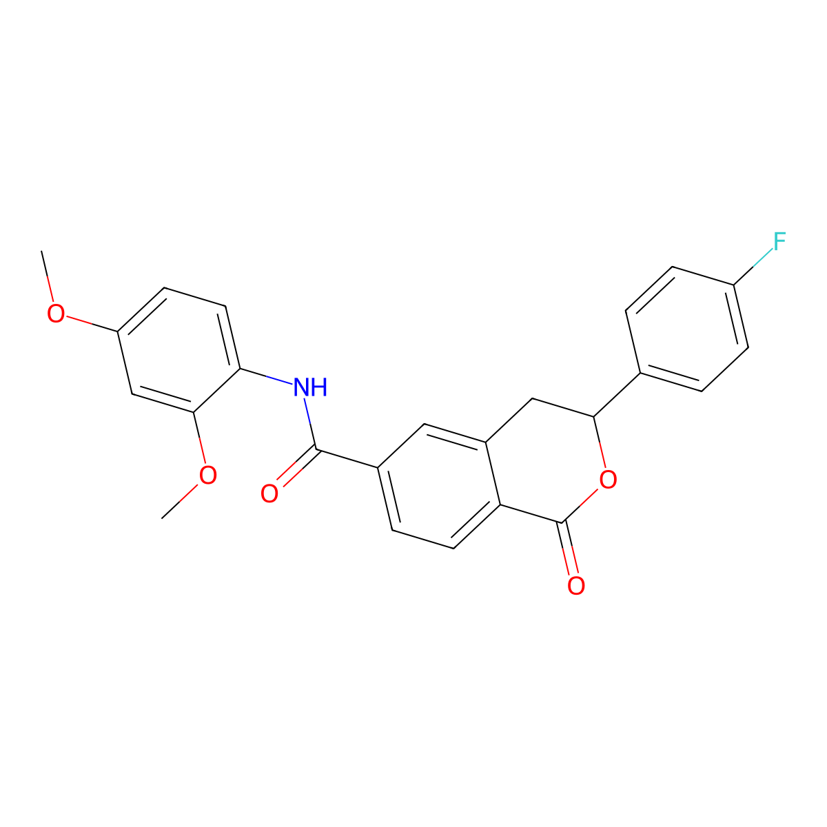 N-(2,4-dimethoxyphenyl)-3-(4-fluorophenyl)-1-oxo-3,4-dihydro-1H-isochromene-6-carboxamide molecular structure, CAS 1049143-46-5